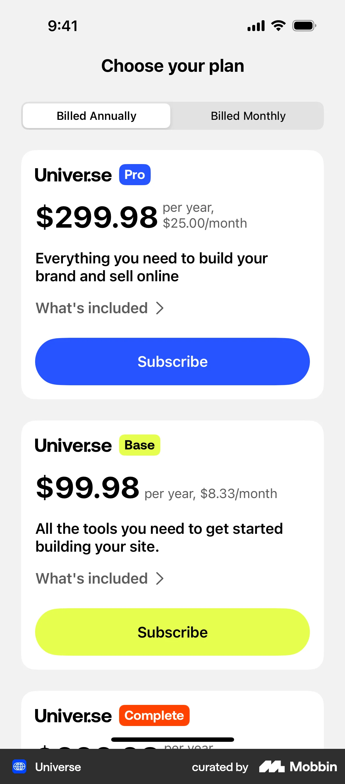 Universe iOS Subscription & Paywall screen