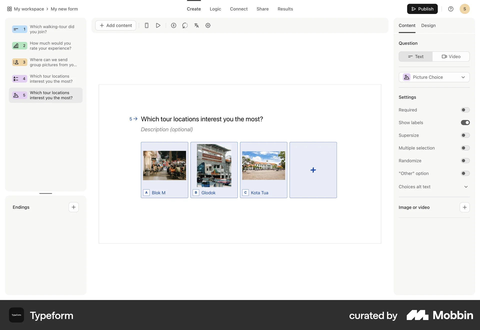 Typeform Web Internal Tool screen