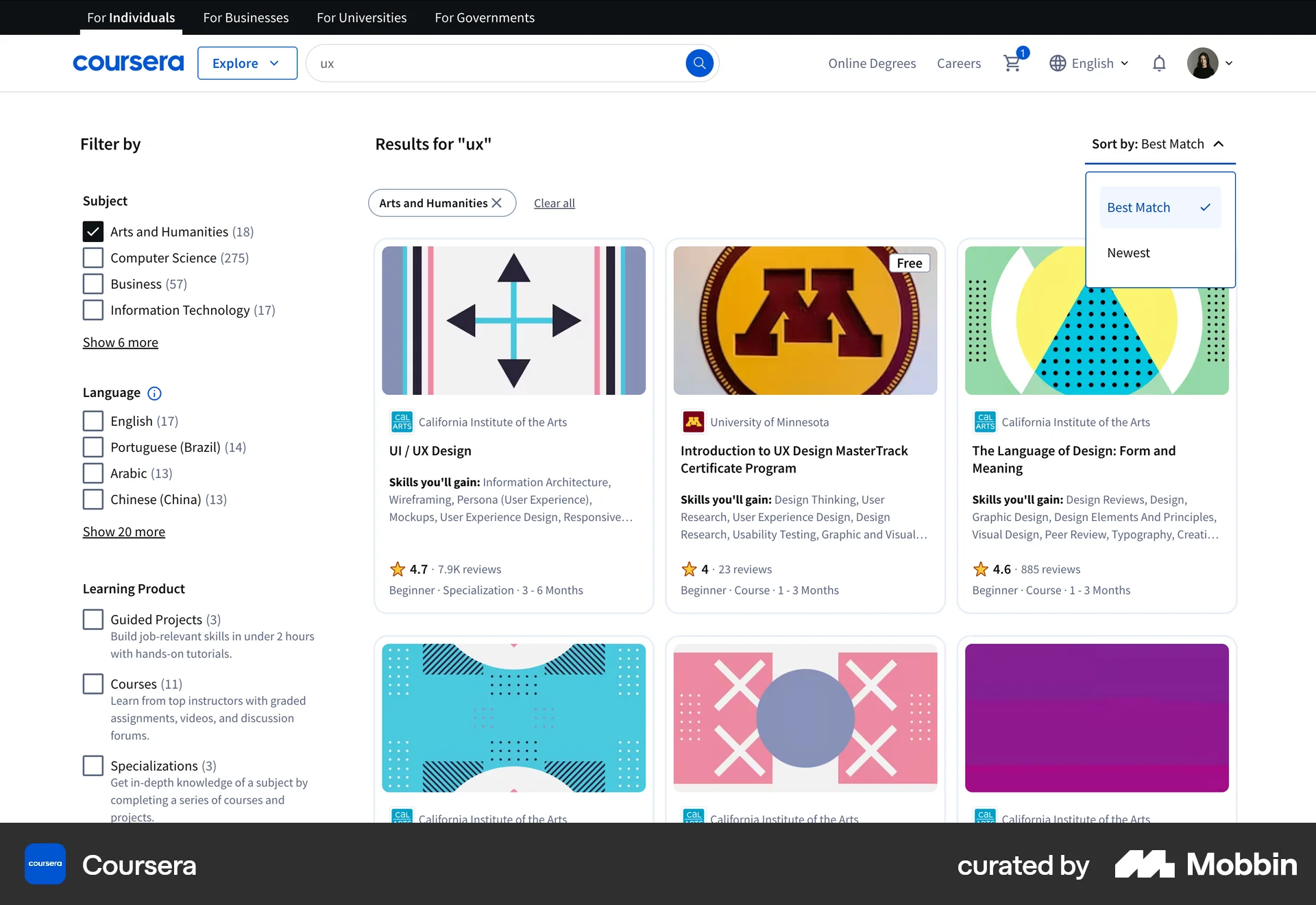 Coursera Web screen containing Select UI element