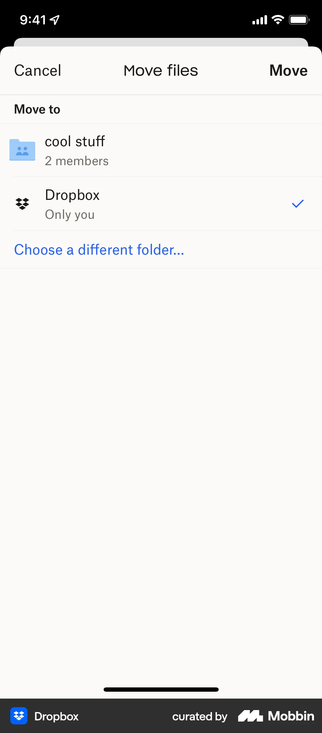 Dropbox iOS Move screen
