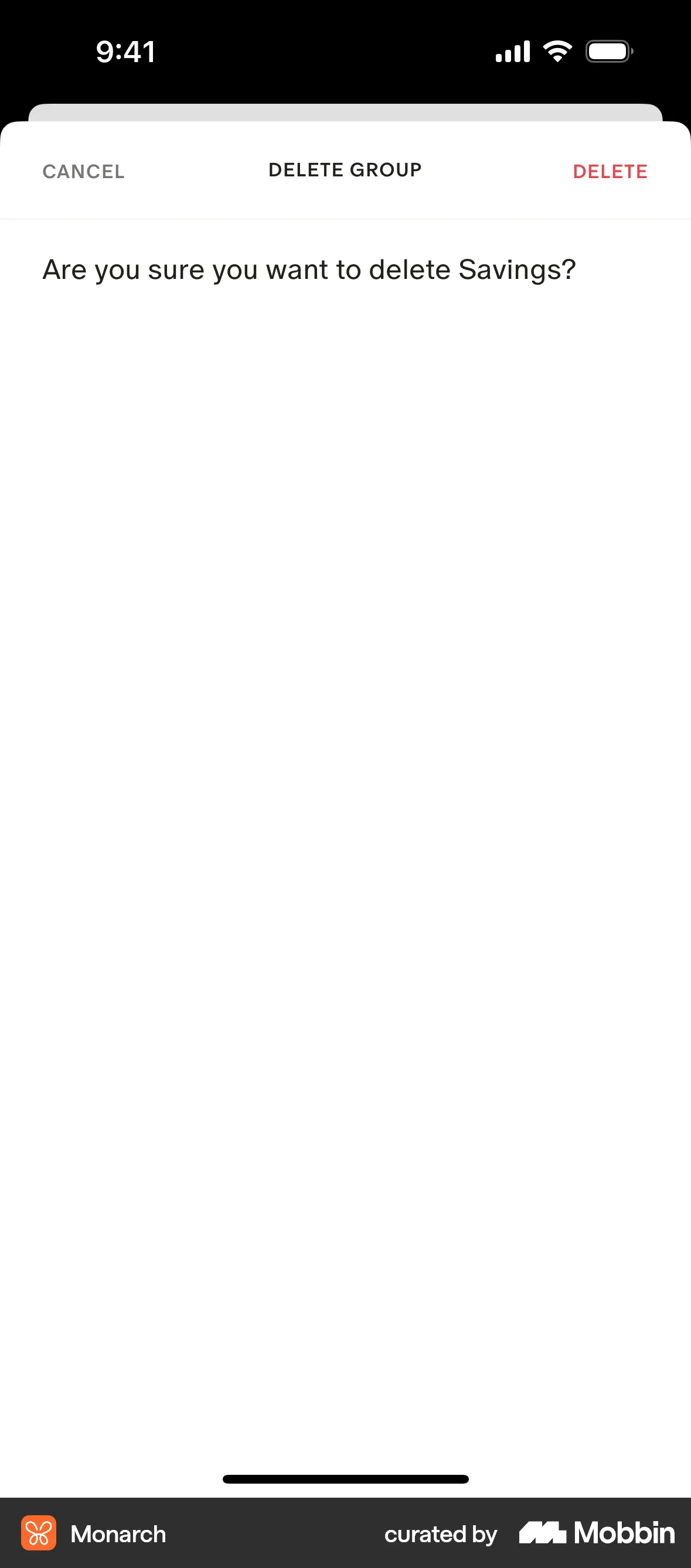 Monarch iOS Confirmation screen