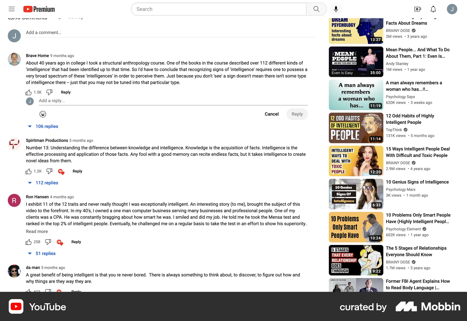YouTube Web Comments screen