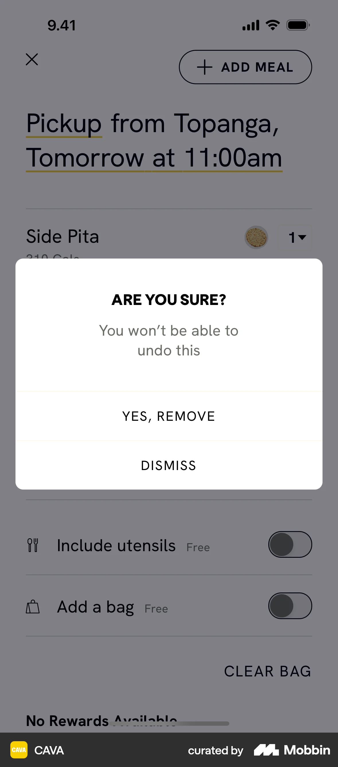CAVA iOS Delete screen