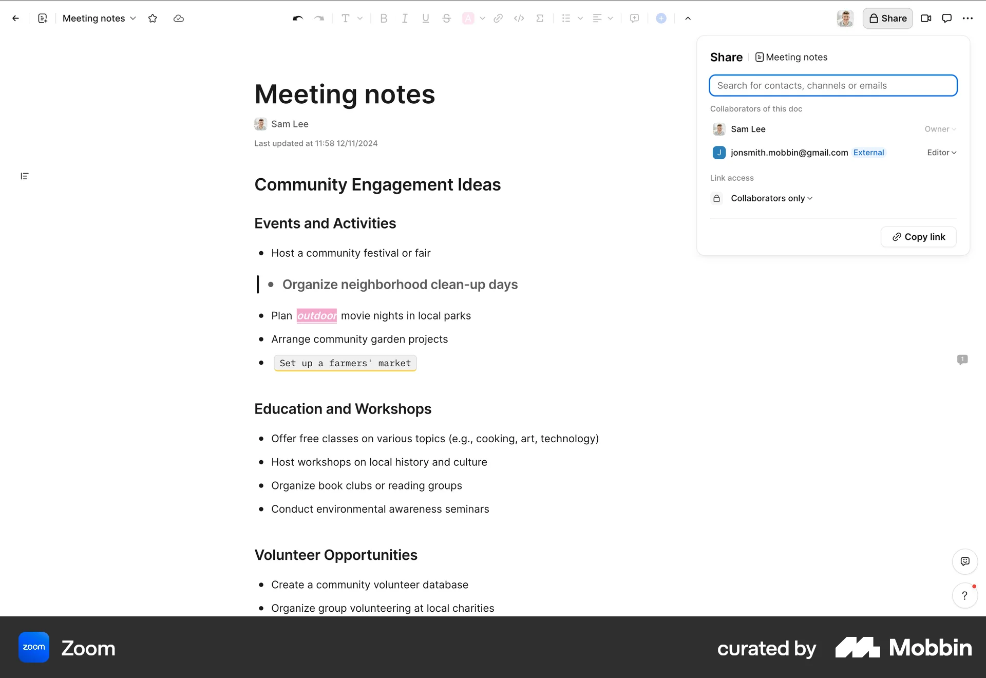 Zoom Web Share screen