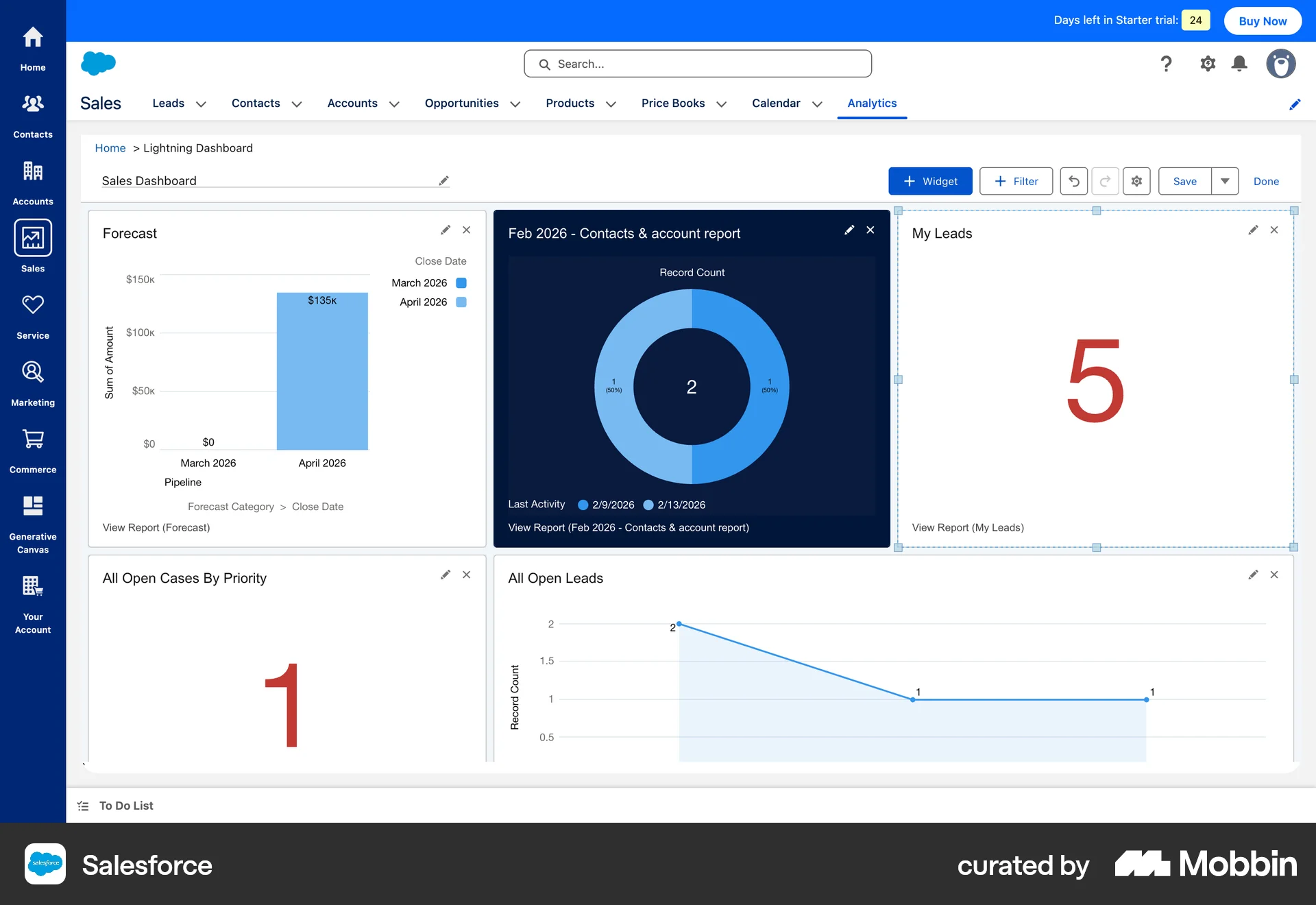 Salesforce Web Dashboard screen
