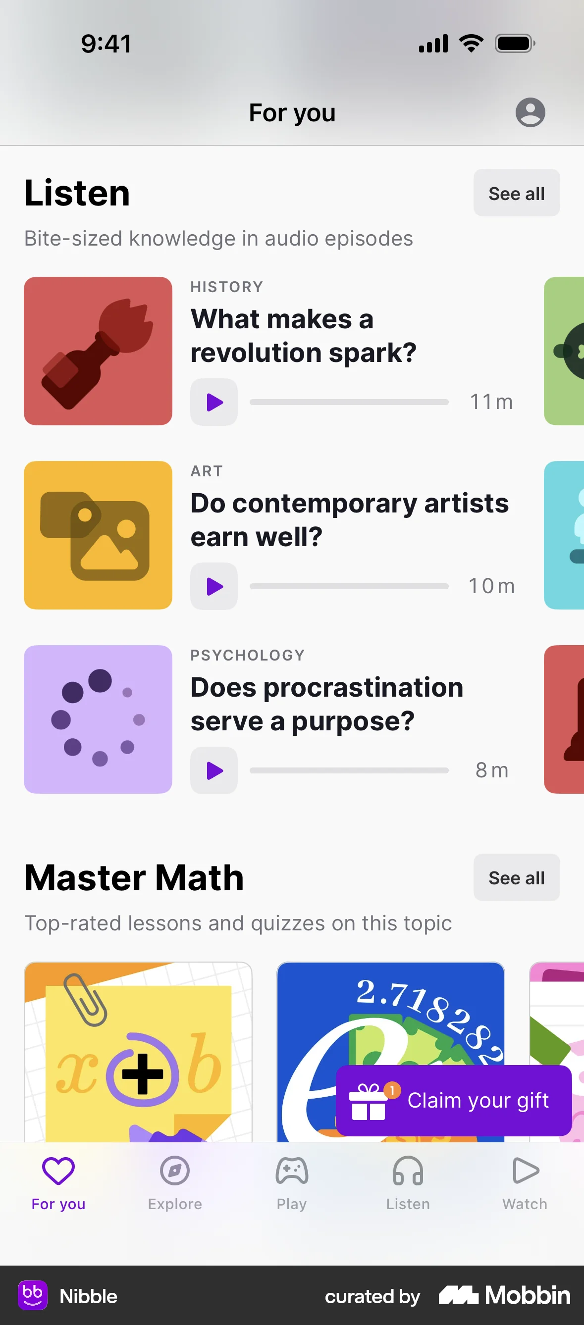 Nibble iOS screen containing Carousel UI element