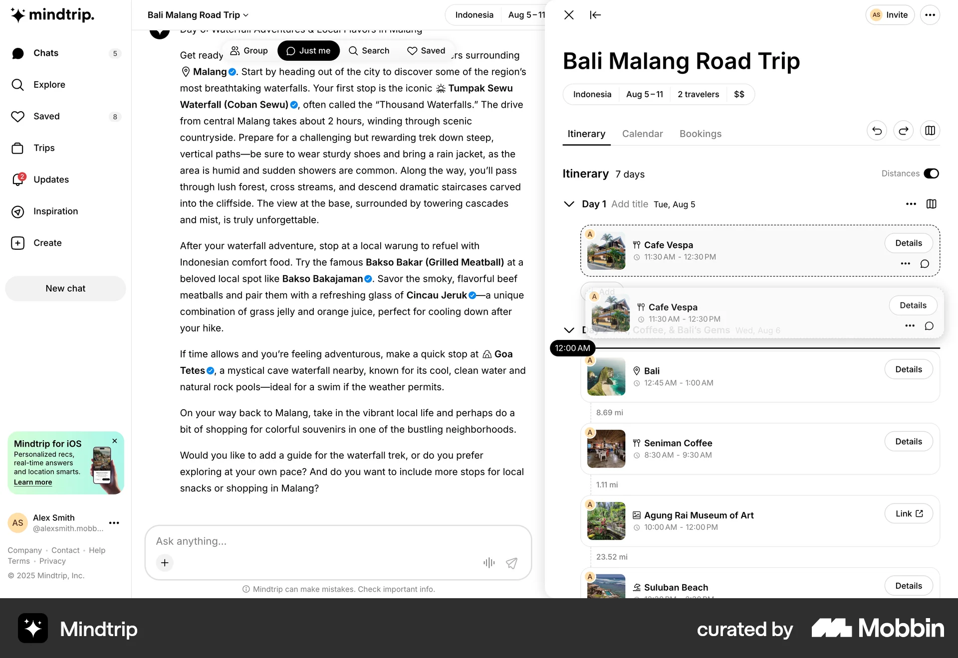 Mindtrip Web Reorder screen