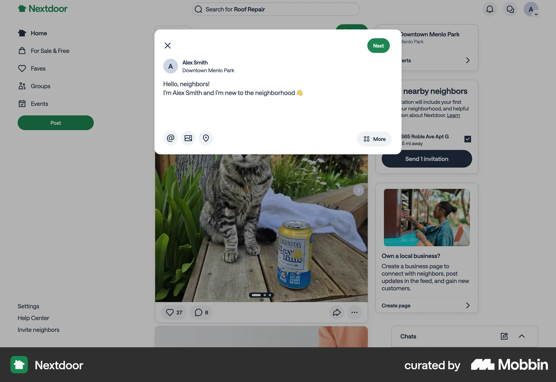 Nextdoor Web screen containing Button UI element