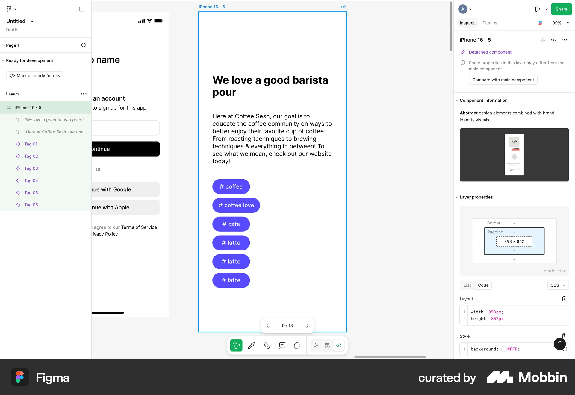 Figma Web screen containing Pagination UI element