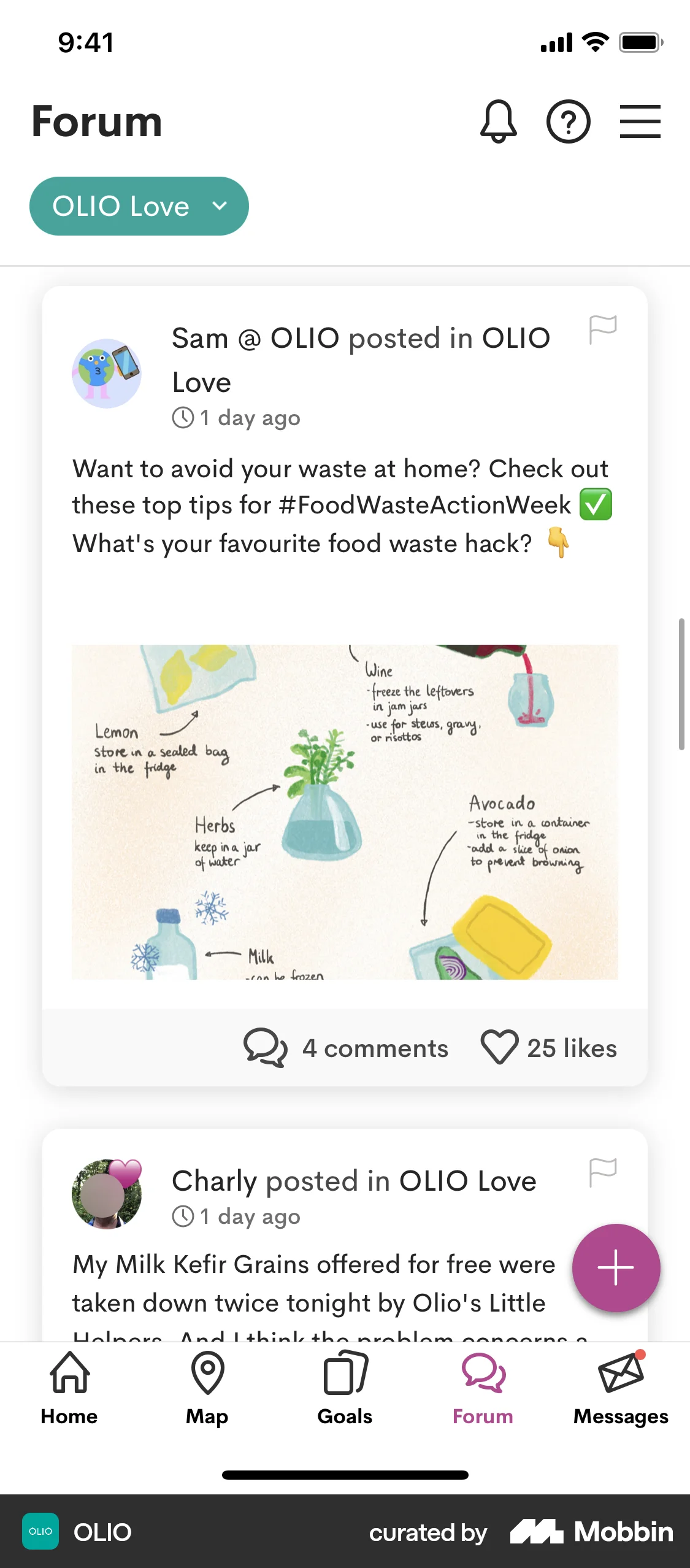 OLIO iOS Groups & Community screen