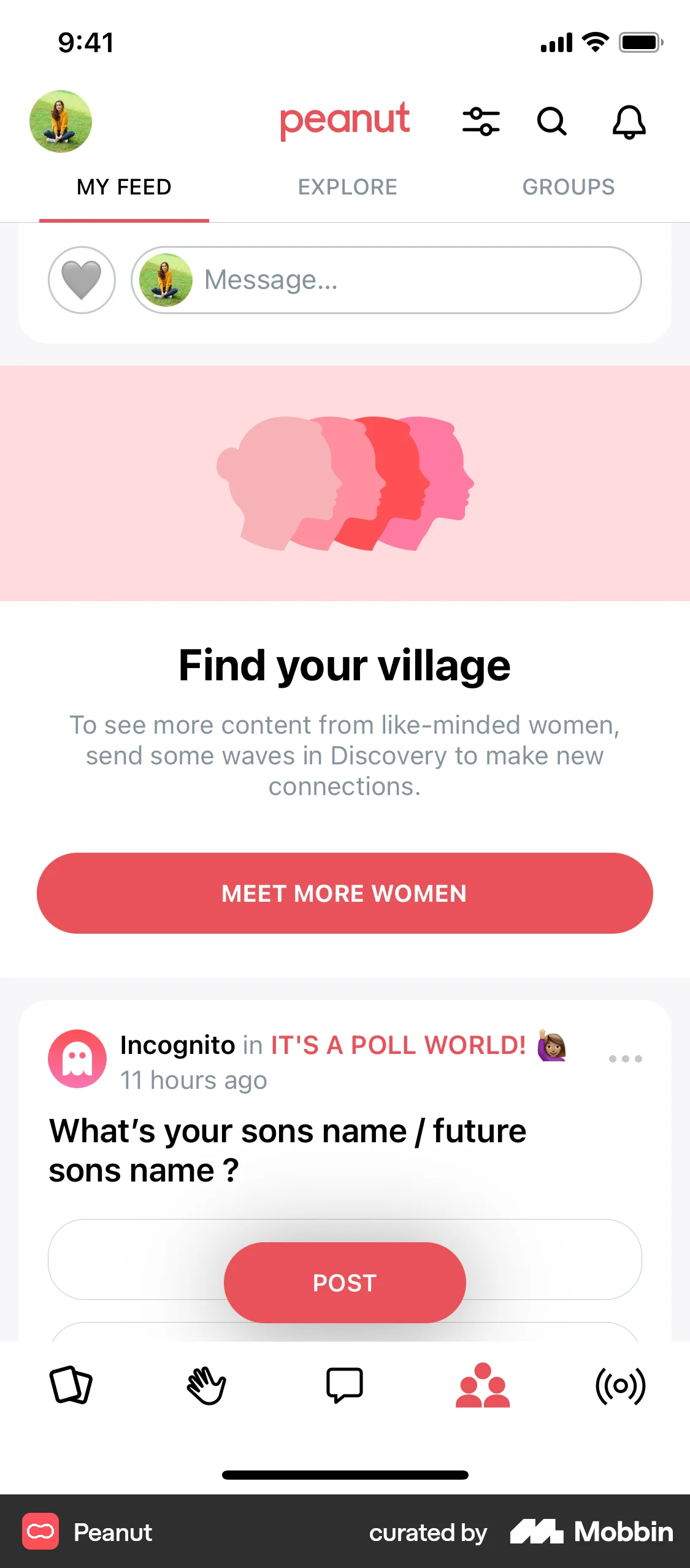 Peanut iOS Social Feed screen