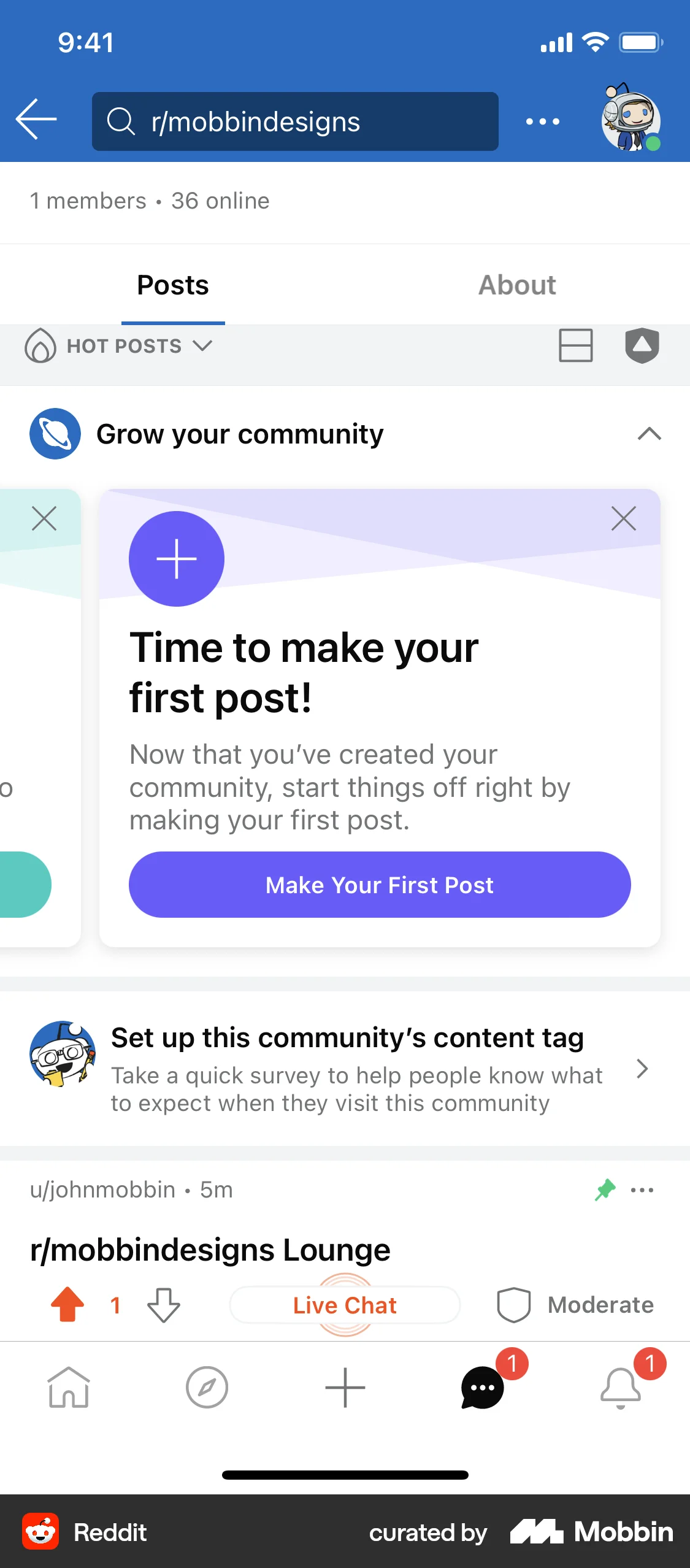 Reddit iOS Groups & Community screen