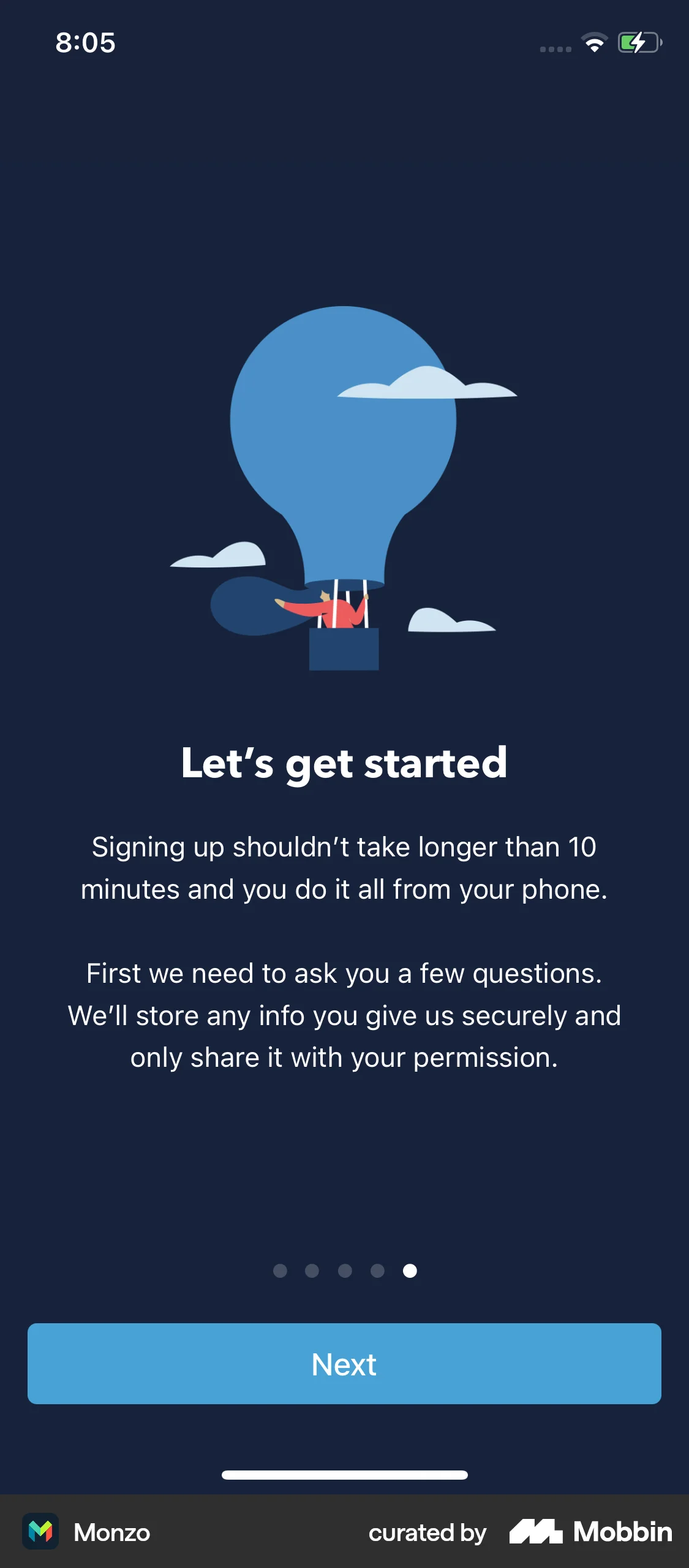 Monzo iOS Welcome & Get Started screen