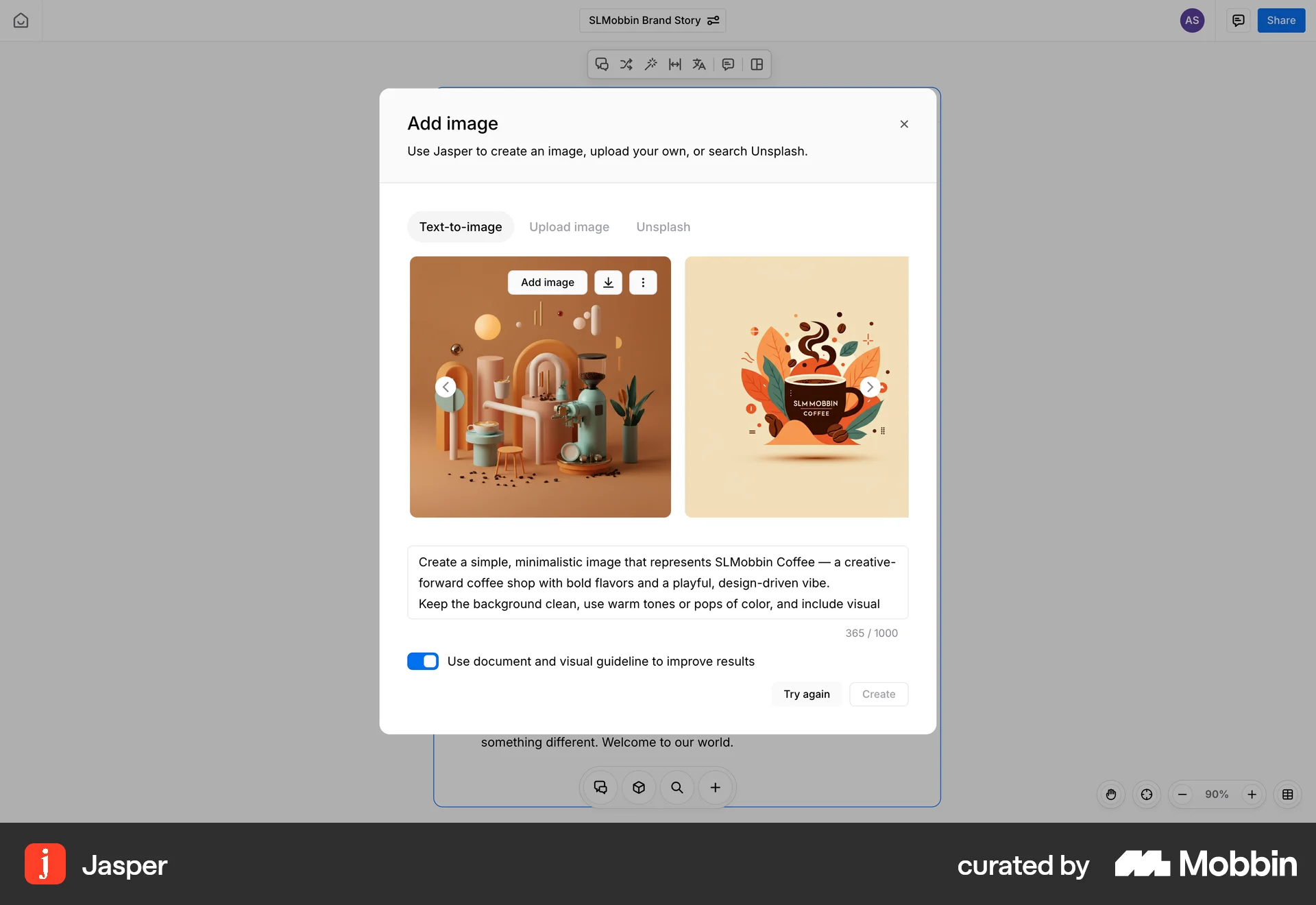 Jasper Web screen containing Toolbar UI element