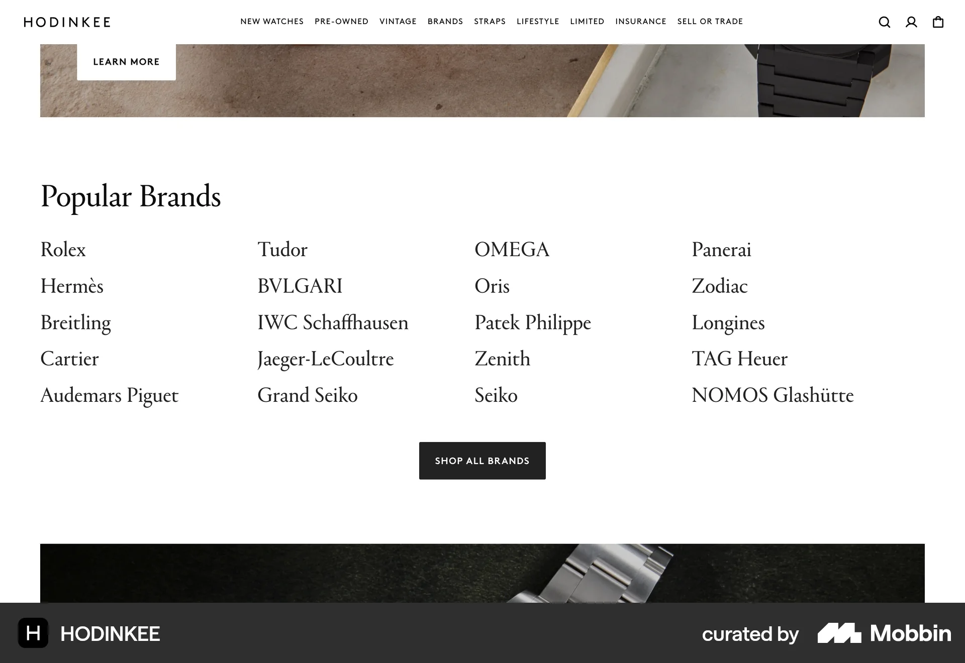 HODINKEE Web Shop & Storefront screen