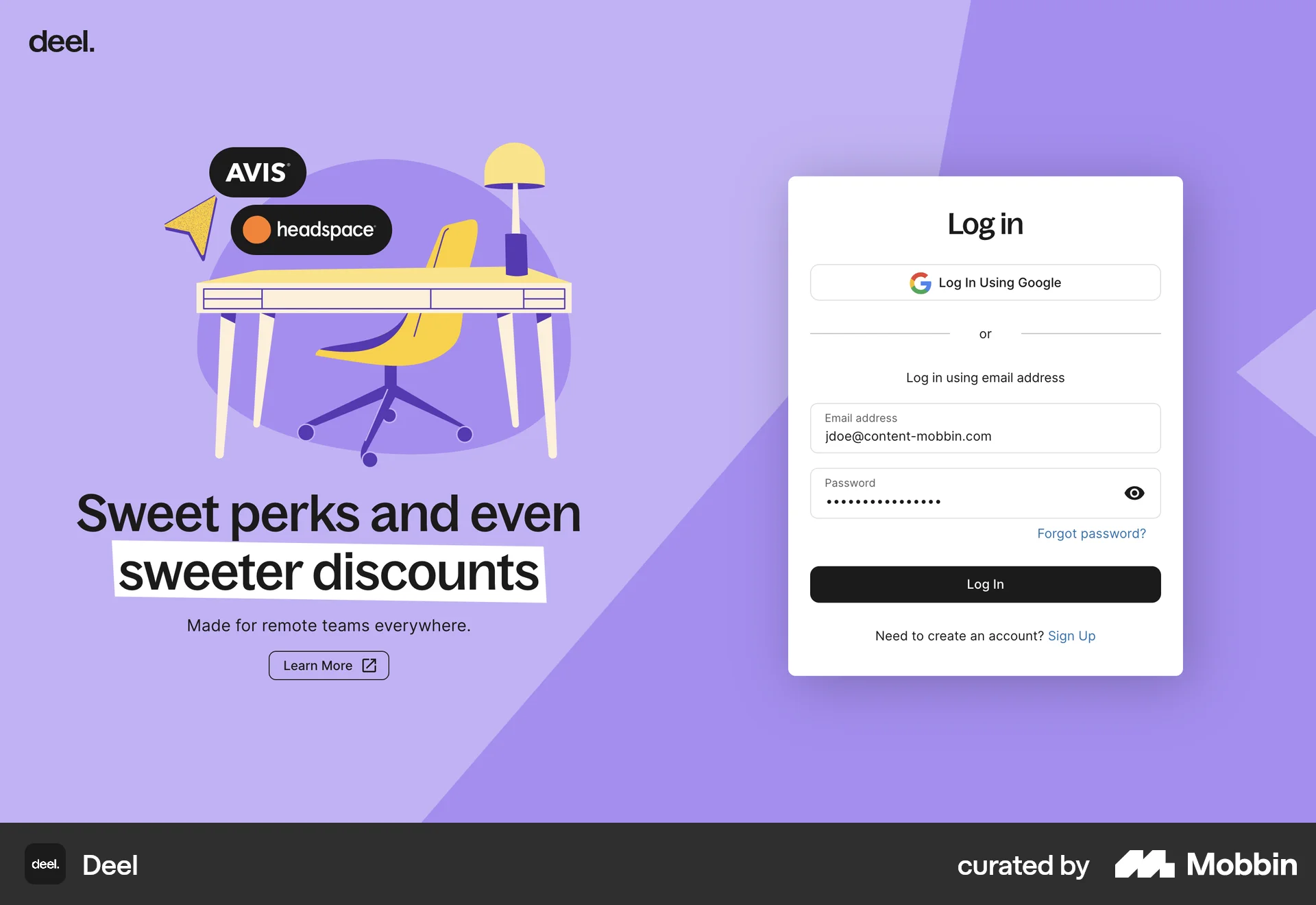 Deel Web Login screen