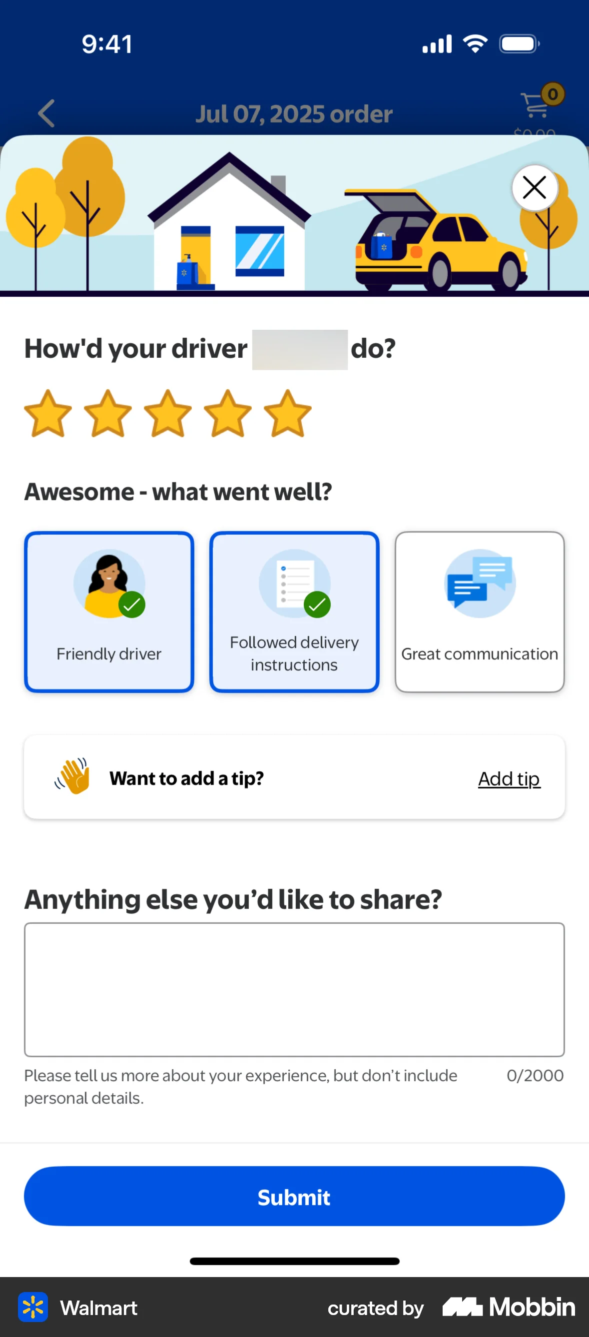 Walmart iOS screen containing Tile UI element