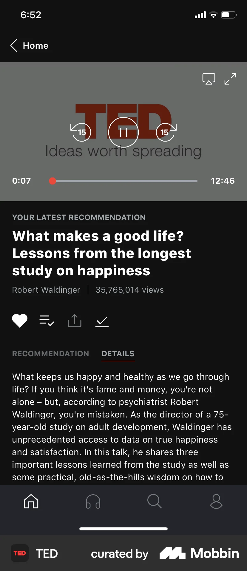 TED iOS Song & Podcast Detail screen