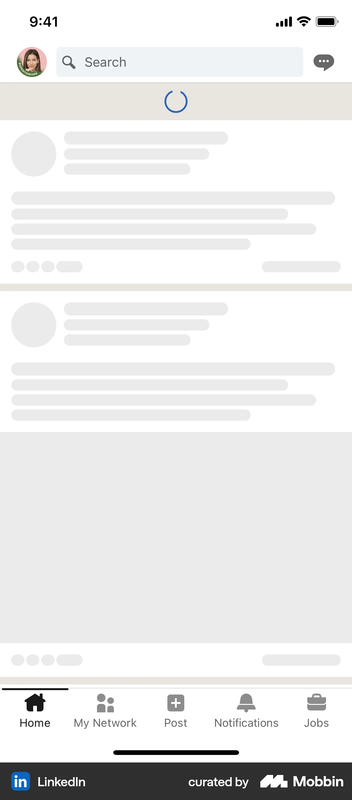 LinkedIn iOS screen containing Skeleton UI element