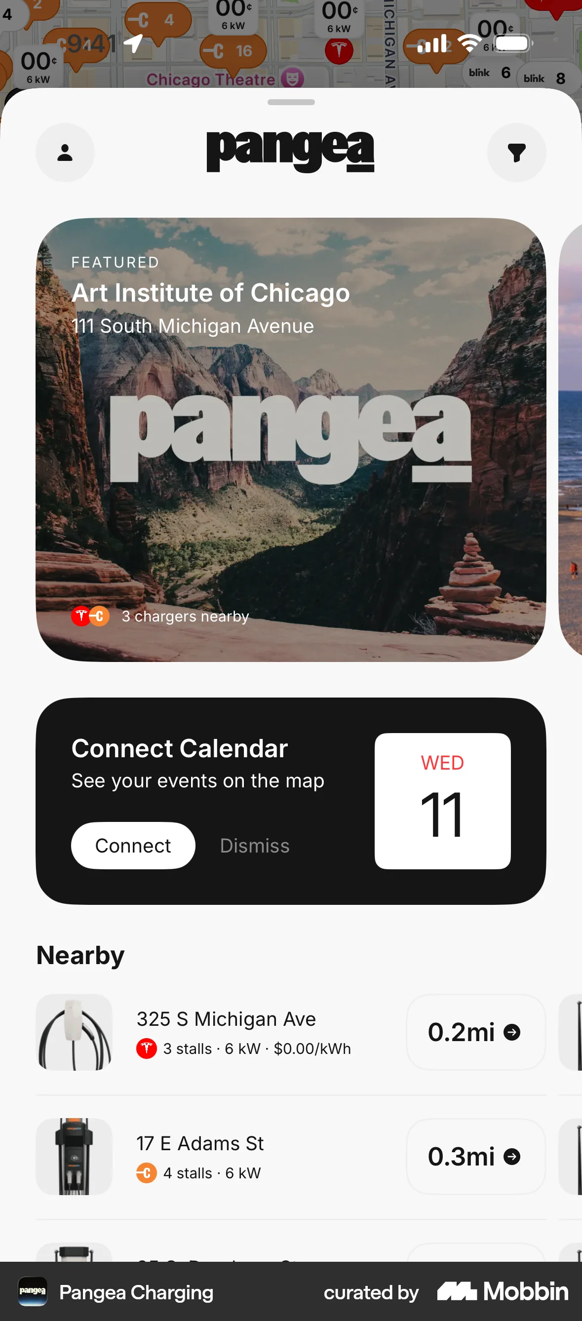 Pangea Charging iOS screen containing Carousel UI element