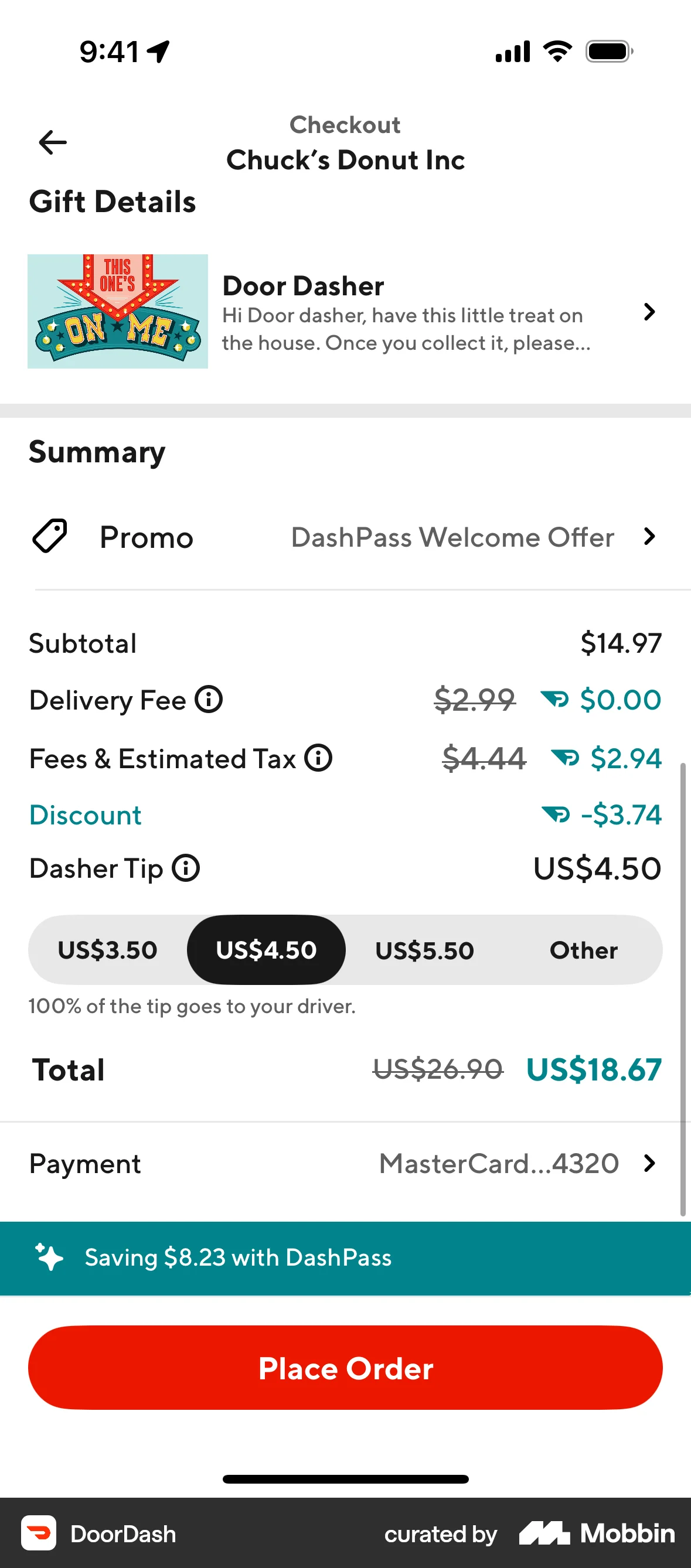 DoorDash iOS Checkout screen