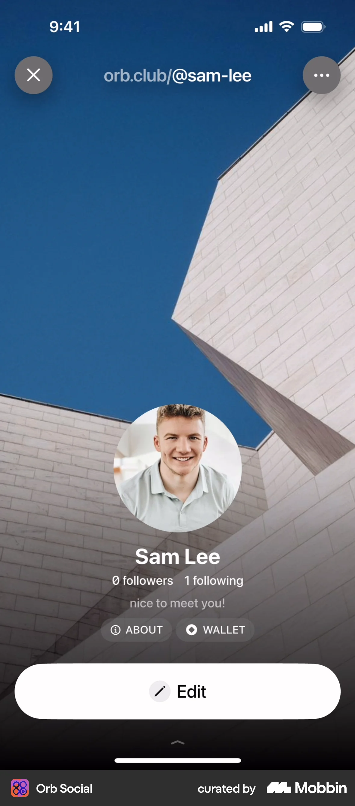 Orb Social iOS screen containing Full-Screen Overlay UI element