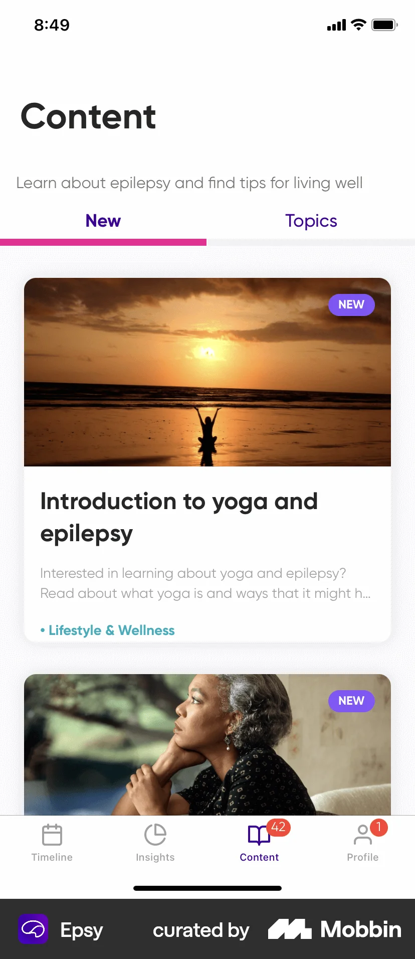 Epsy iOS News Feed screen