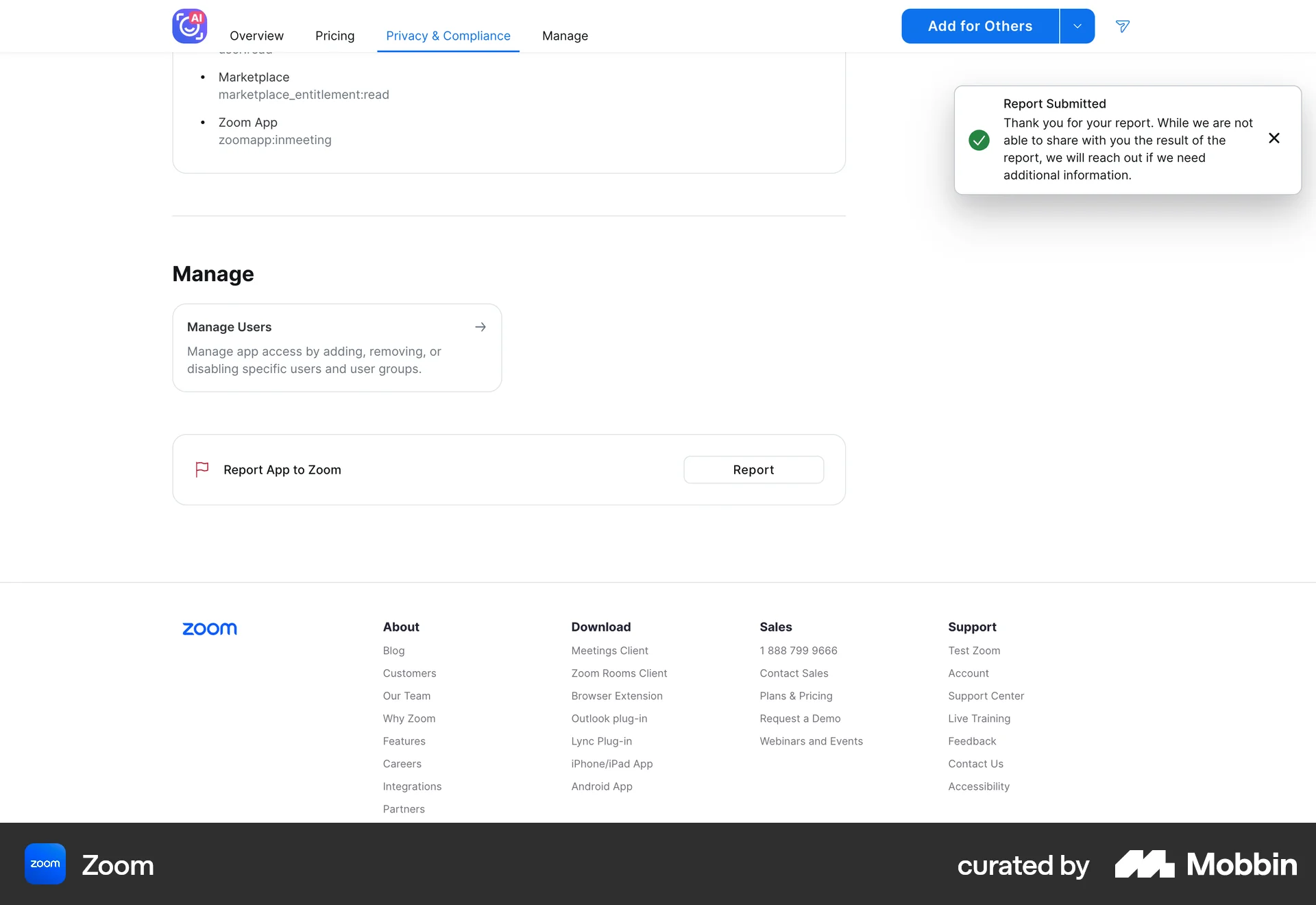 Zoom Web screen containing Toast UI element
