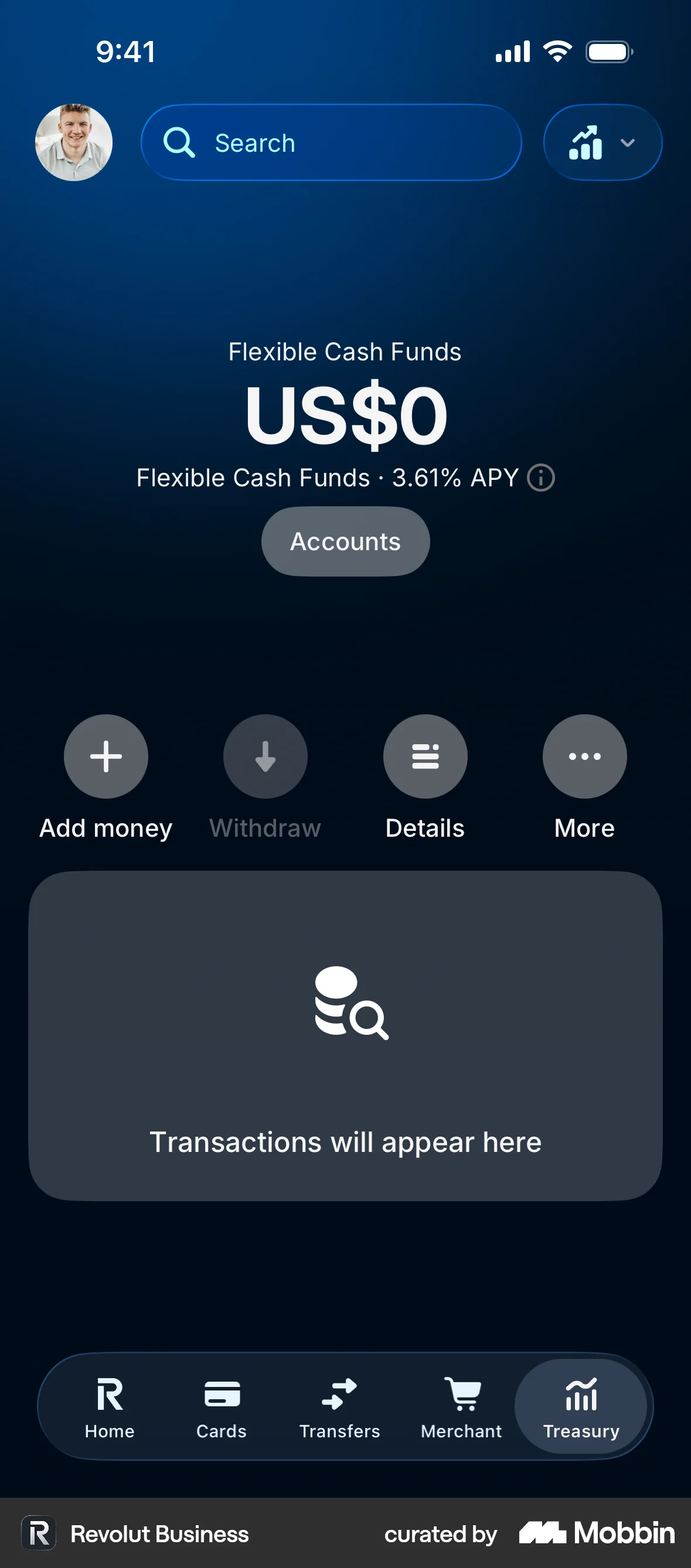 Revolut Business iOS Glassmorphism screen