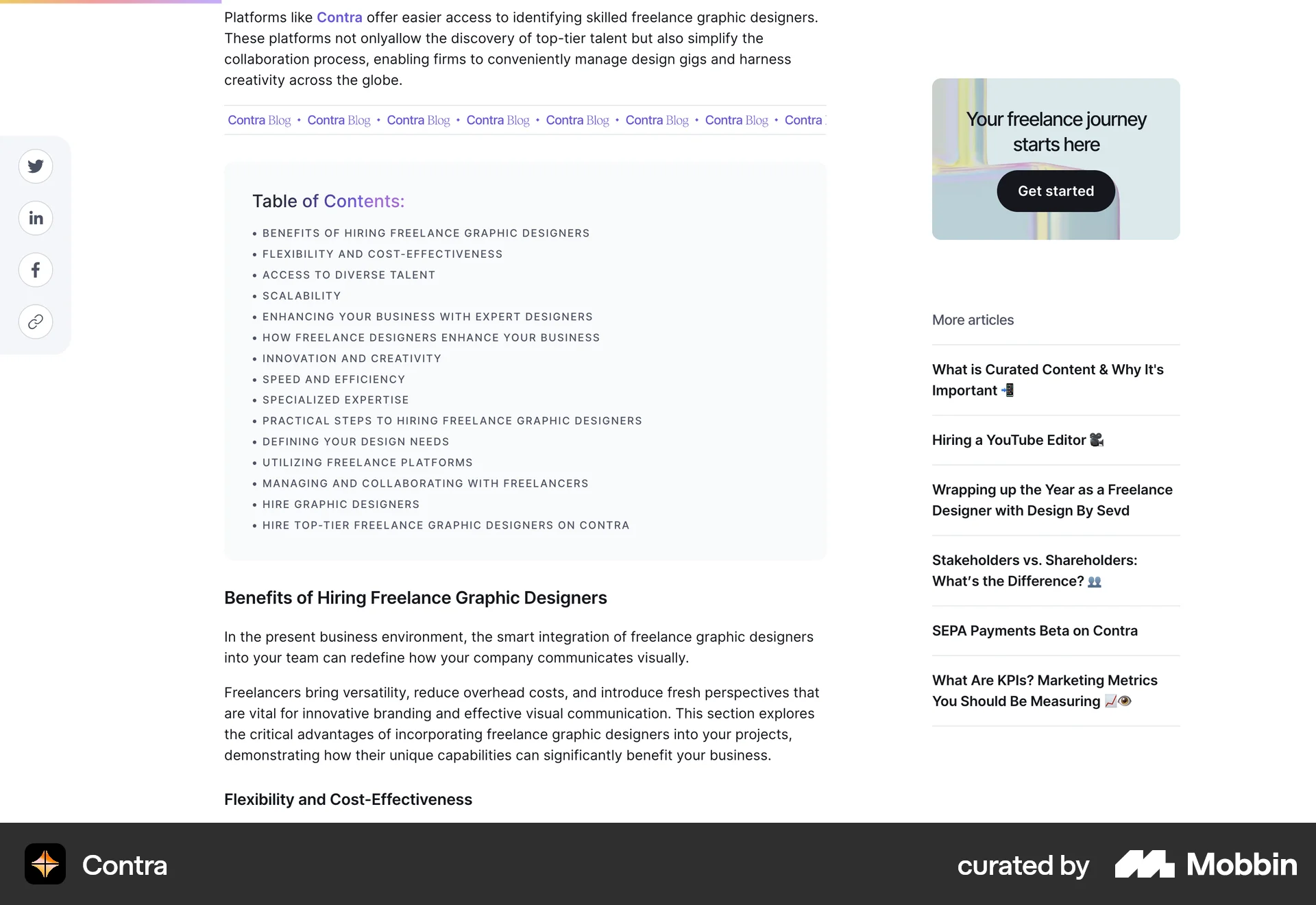 Contra Web screen containing Table of Contents UI element