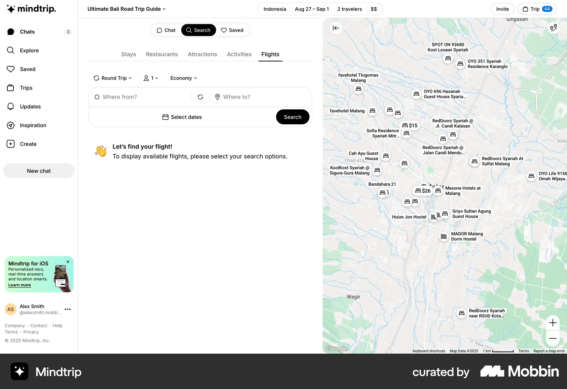 Mindtrip Web Empty State screen