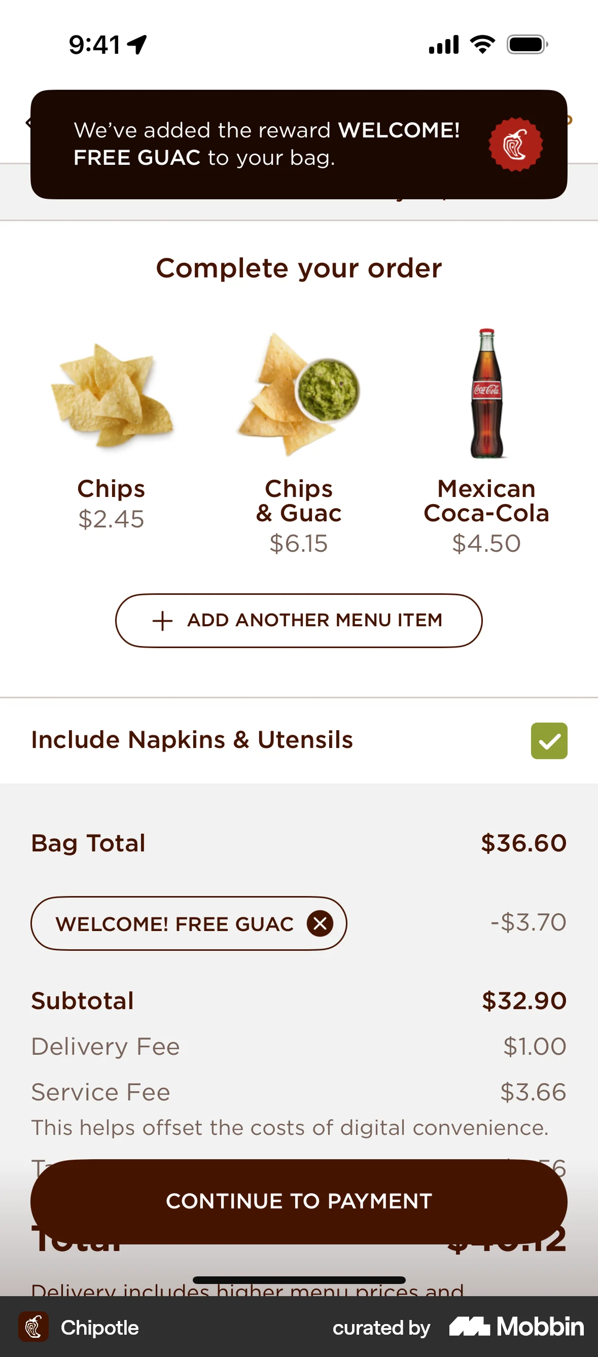Chipotle iOS Acknowledgement & Success screen