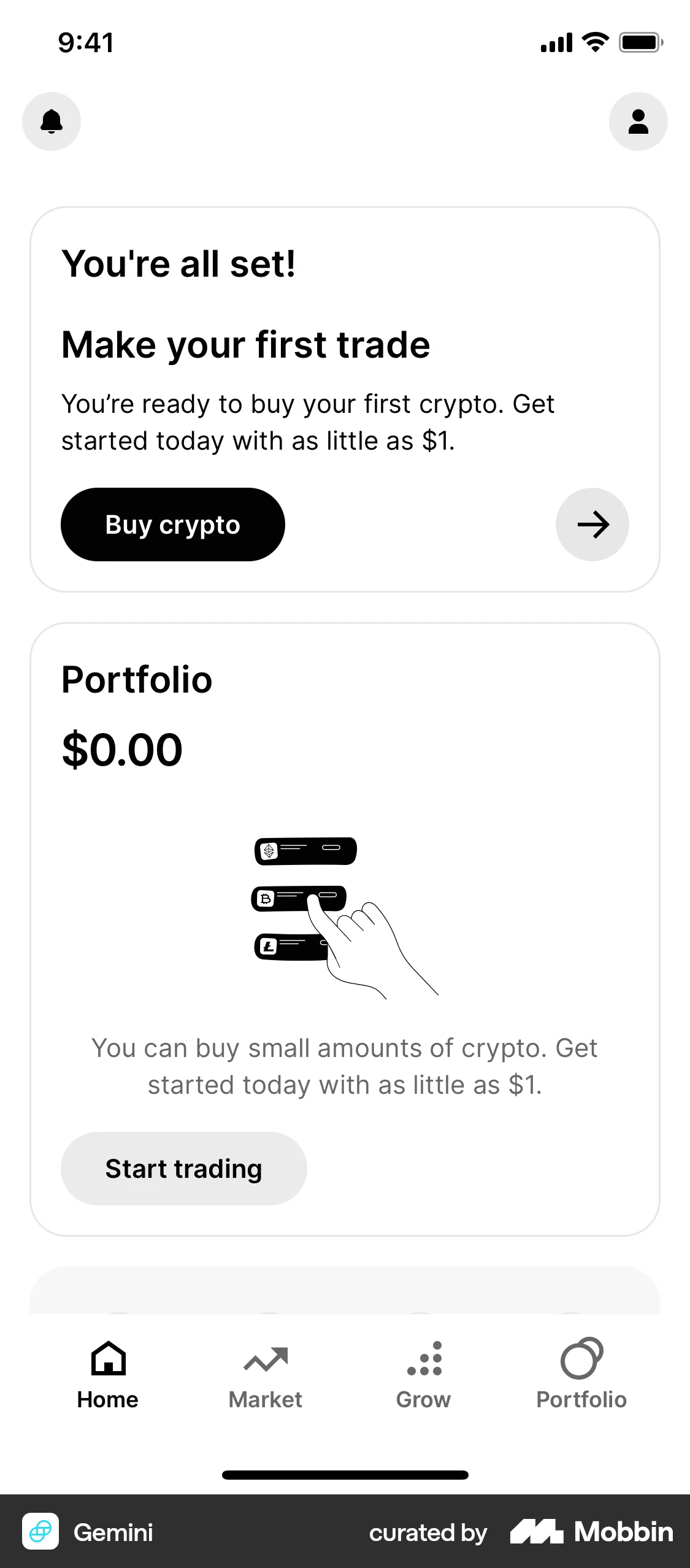 Gemini iOS screen containing Tab Bar UI element