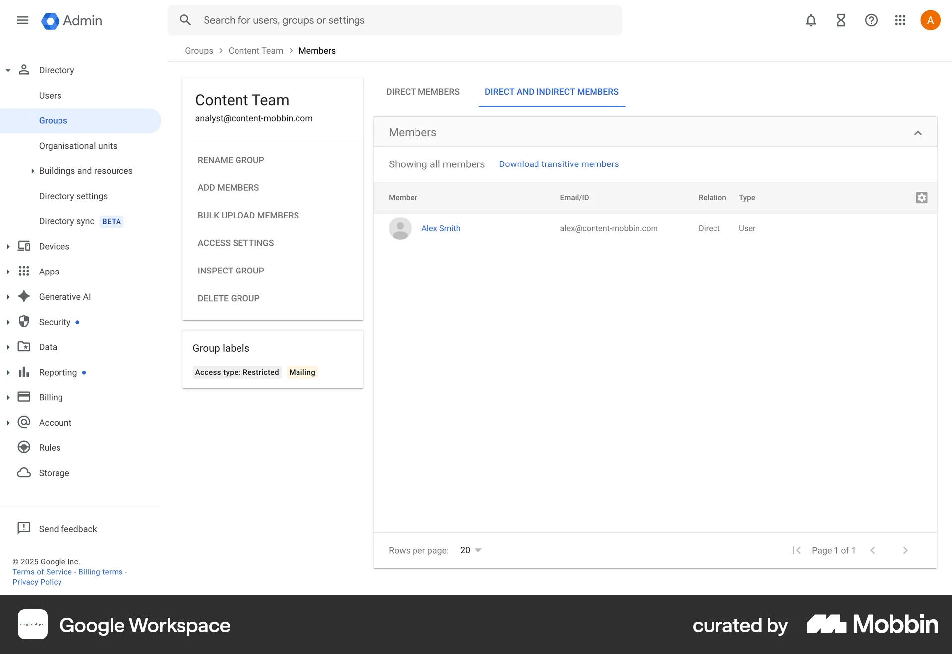 Google Workspace Web screen containing Tab UI element
