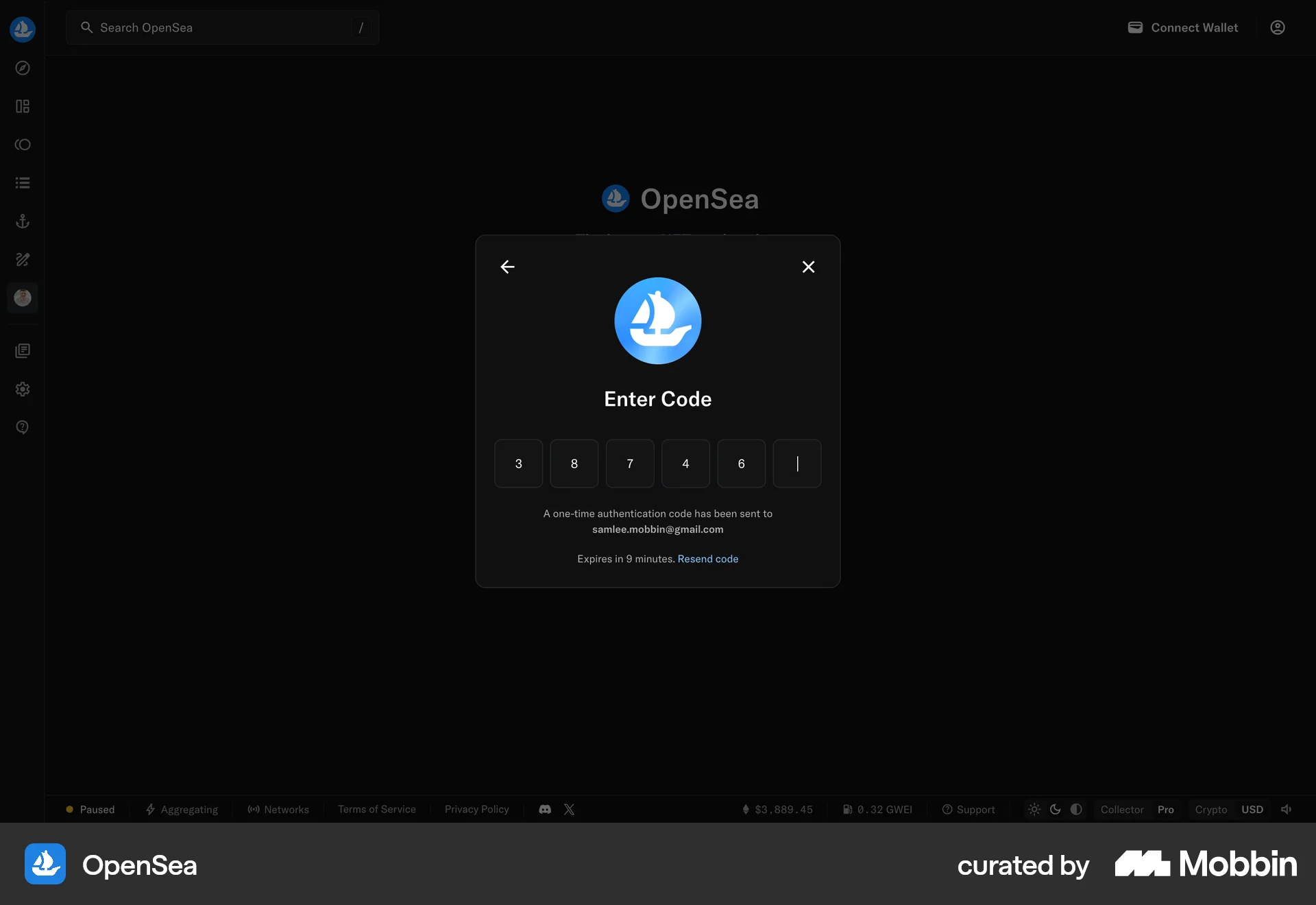 OpenSea Web screen containing Text Field UI element