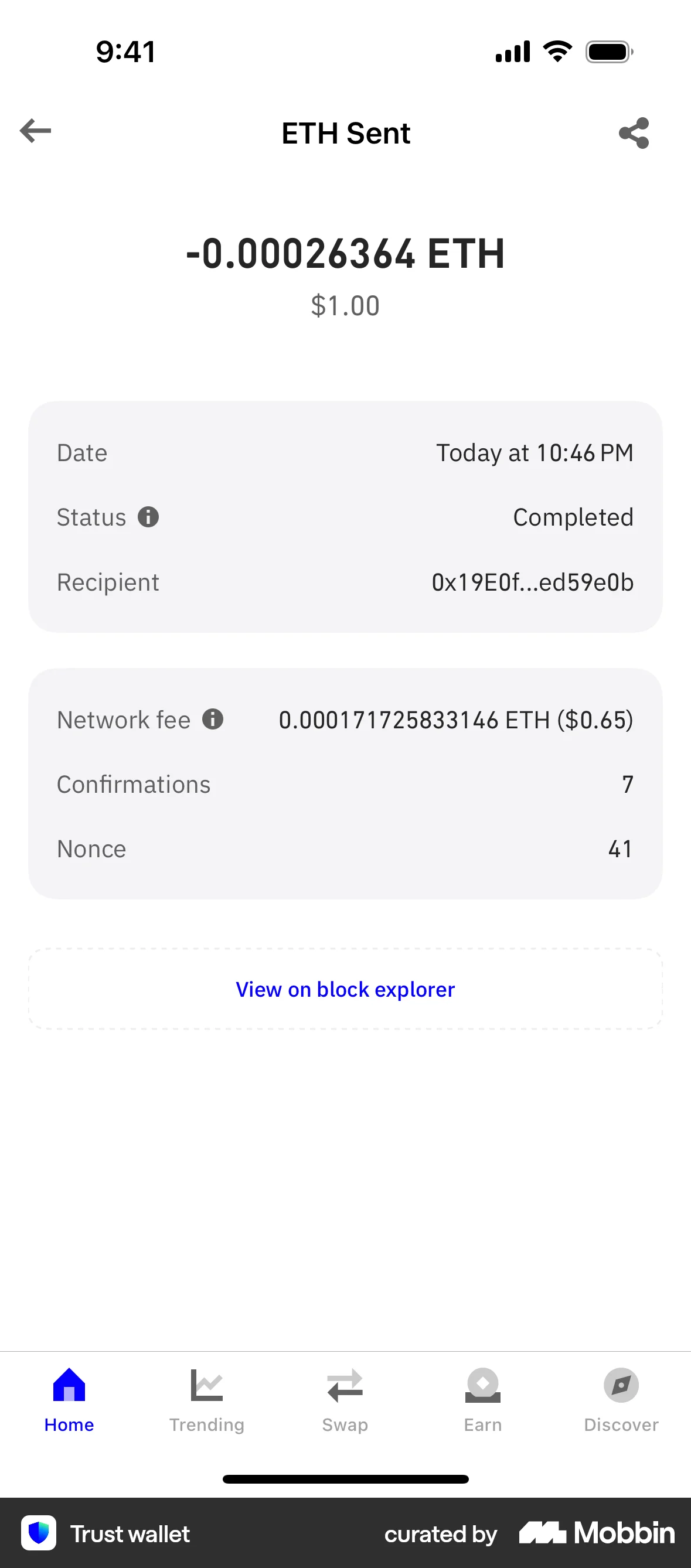 Trust Wallet iOS Acknowledgement & Success screen