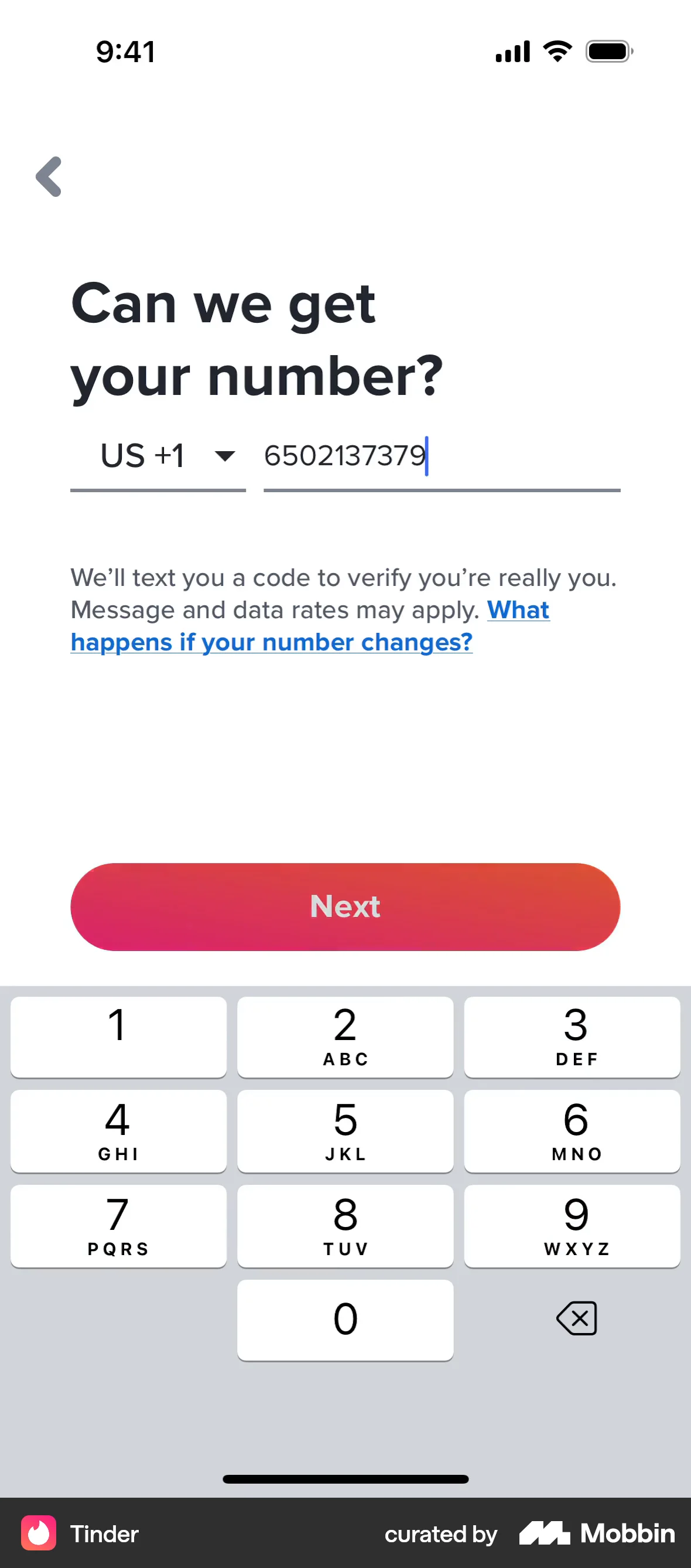 Tinder iOS Login screen