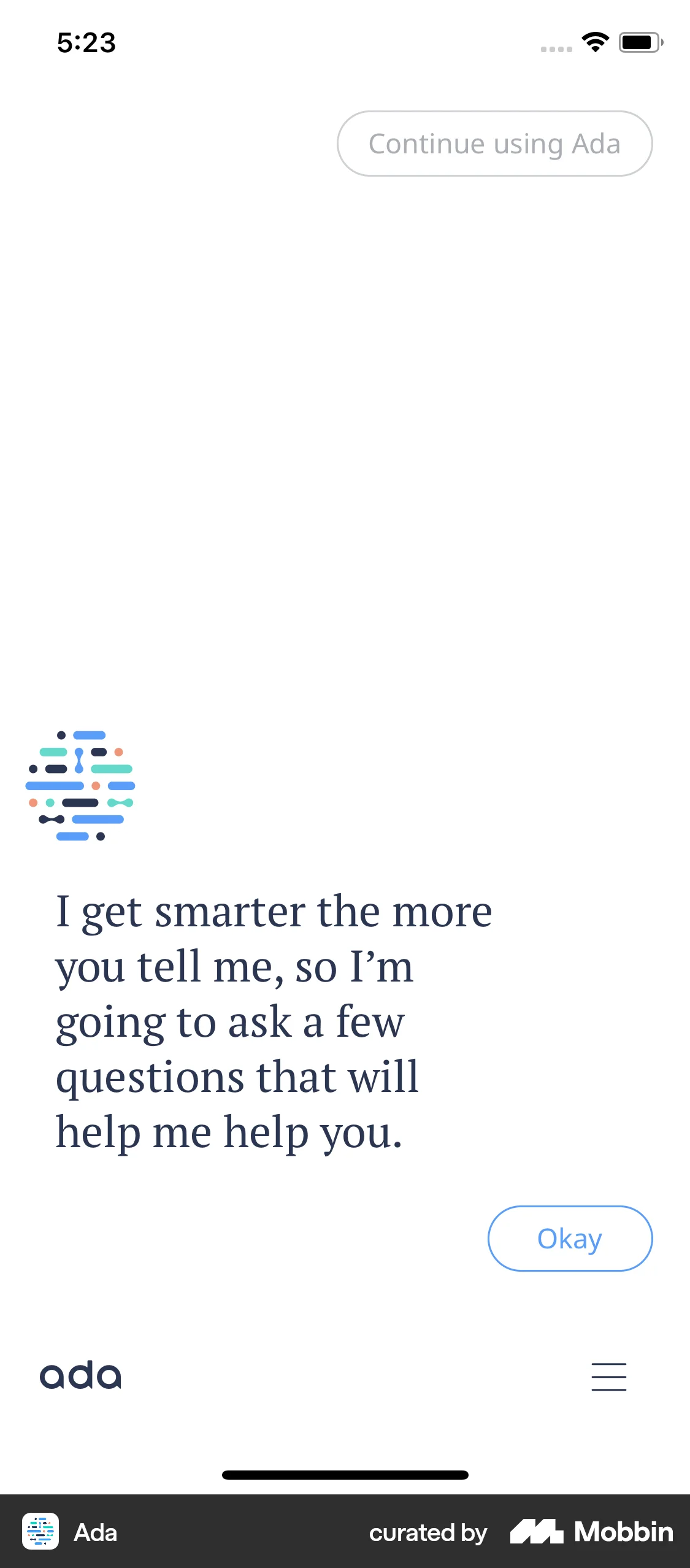 Ada iOS Chat Bot screen