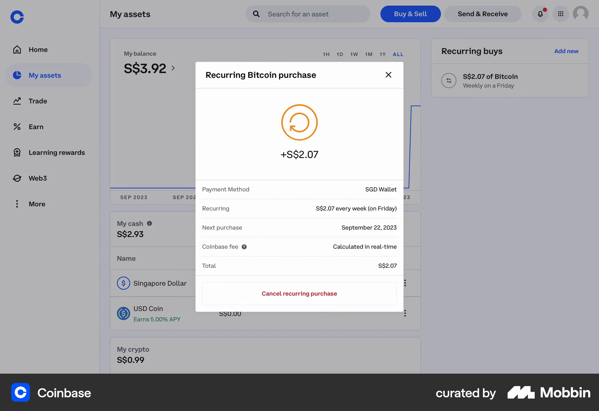 Coinbase Web Cancel screen
