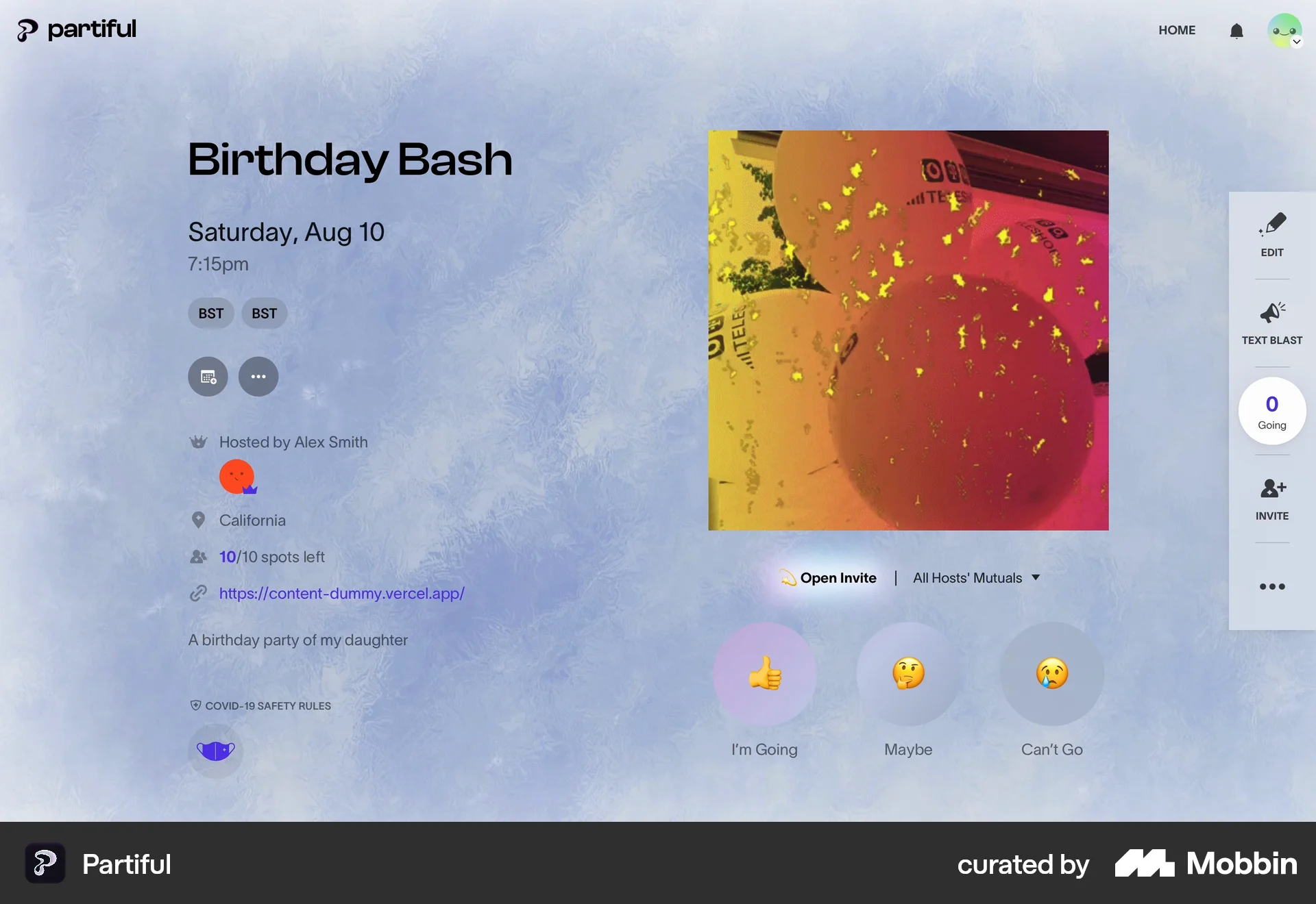 Partiful Web Lifestyle App screen