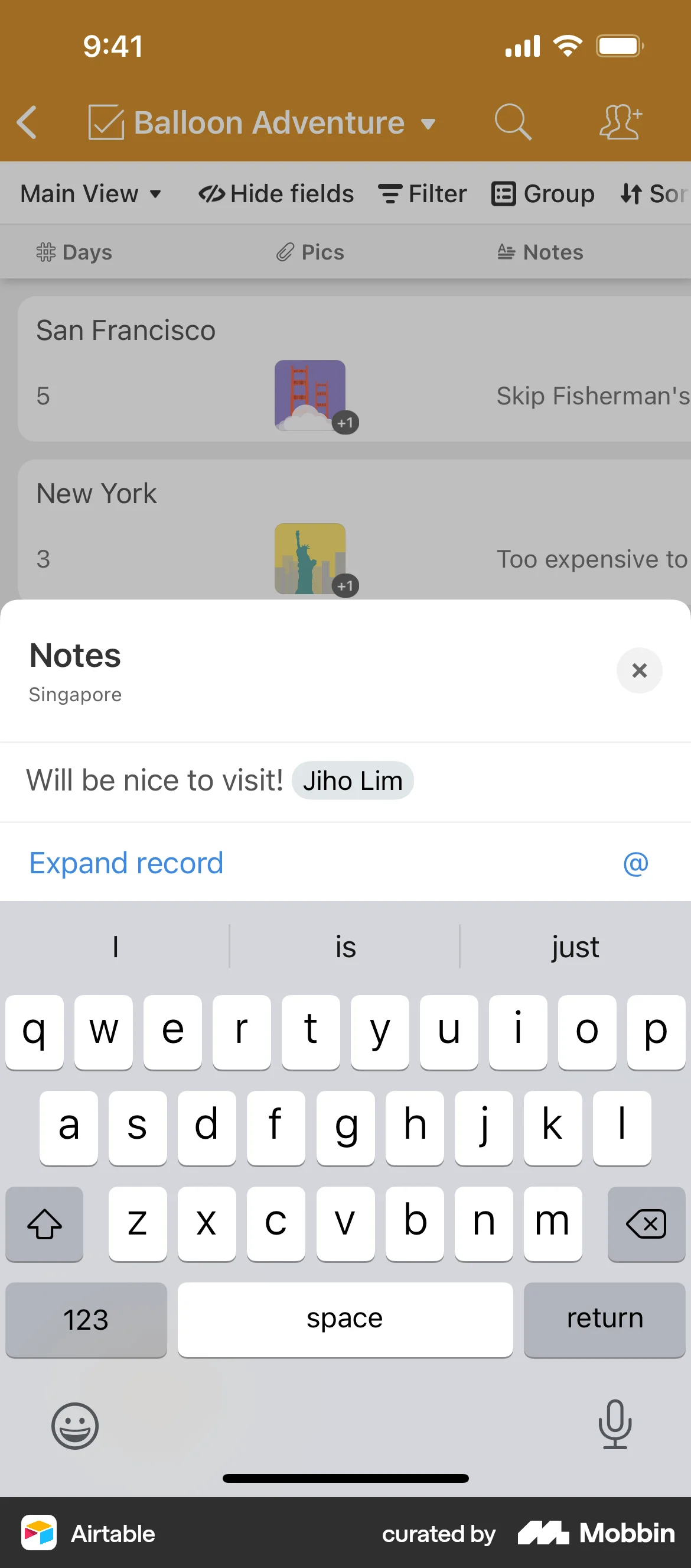 Airtable iOS Note Detail screen