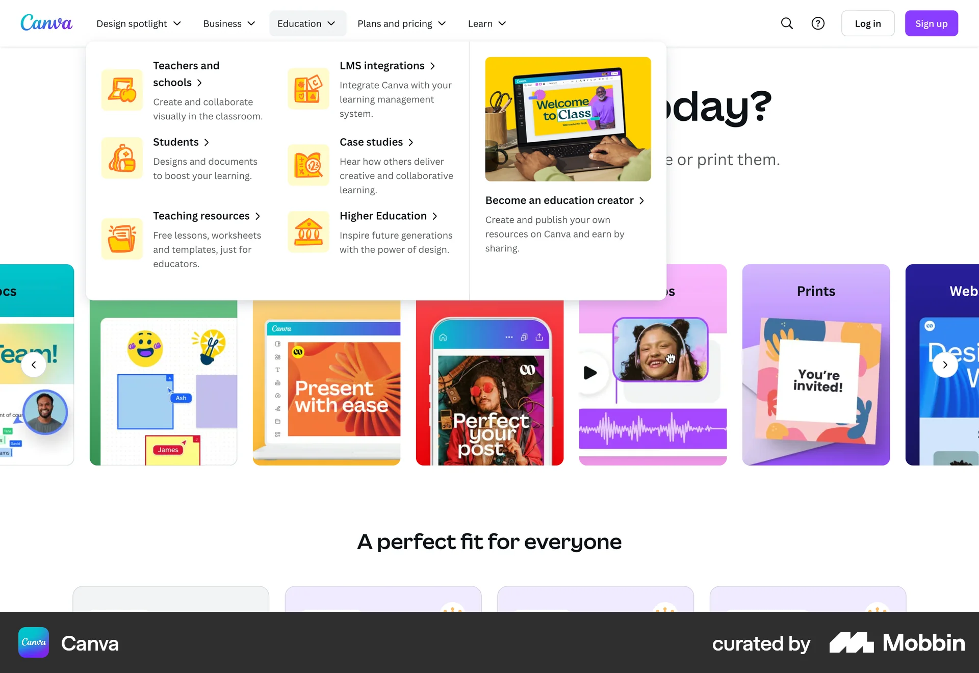 Canva Web screen containing Navigation Menu UI element