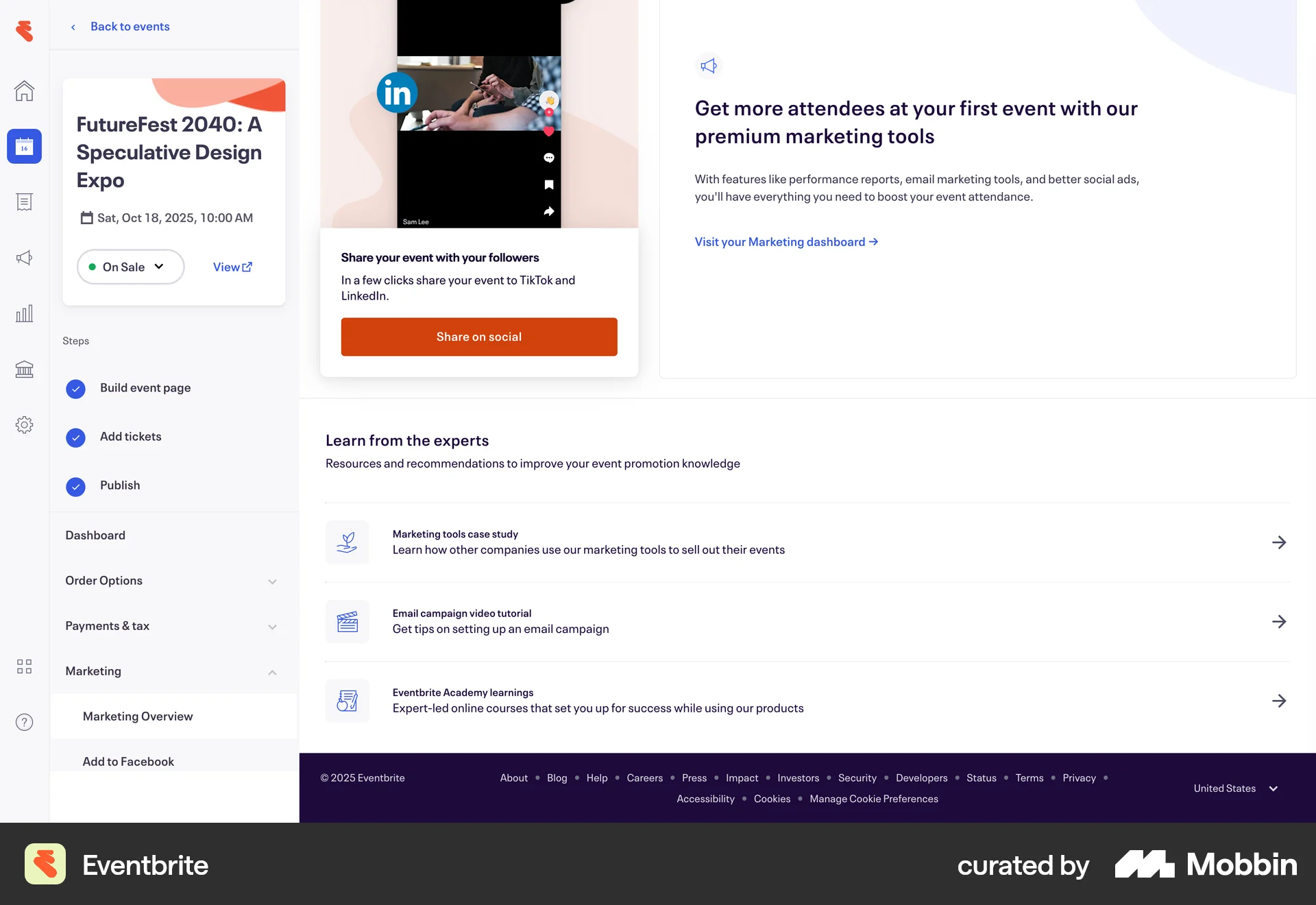 Eventbrite Web Help & Support screen
