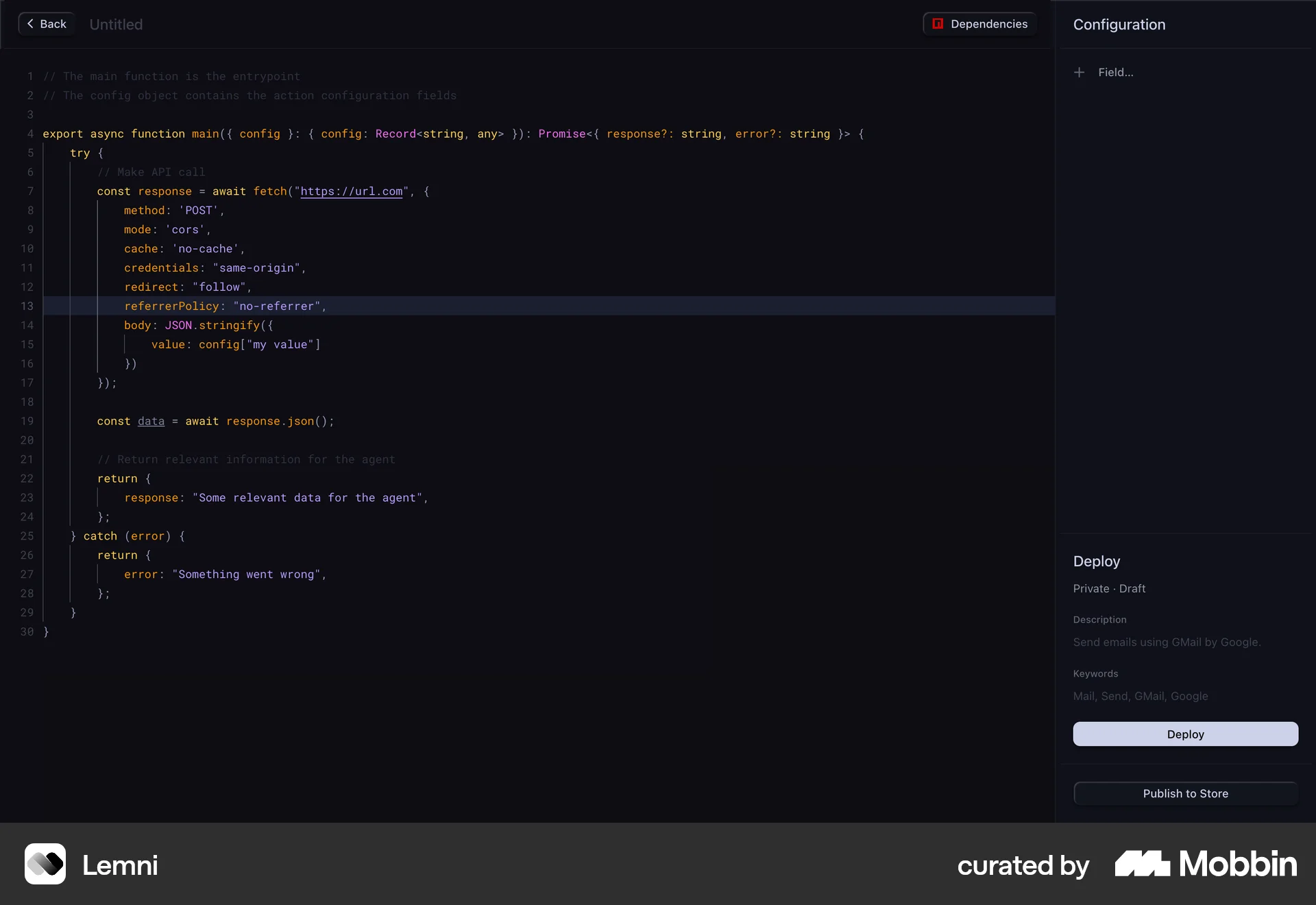 Lemni Web Dark Mode screen