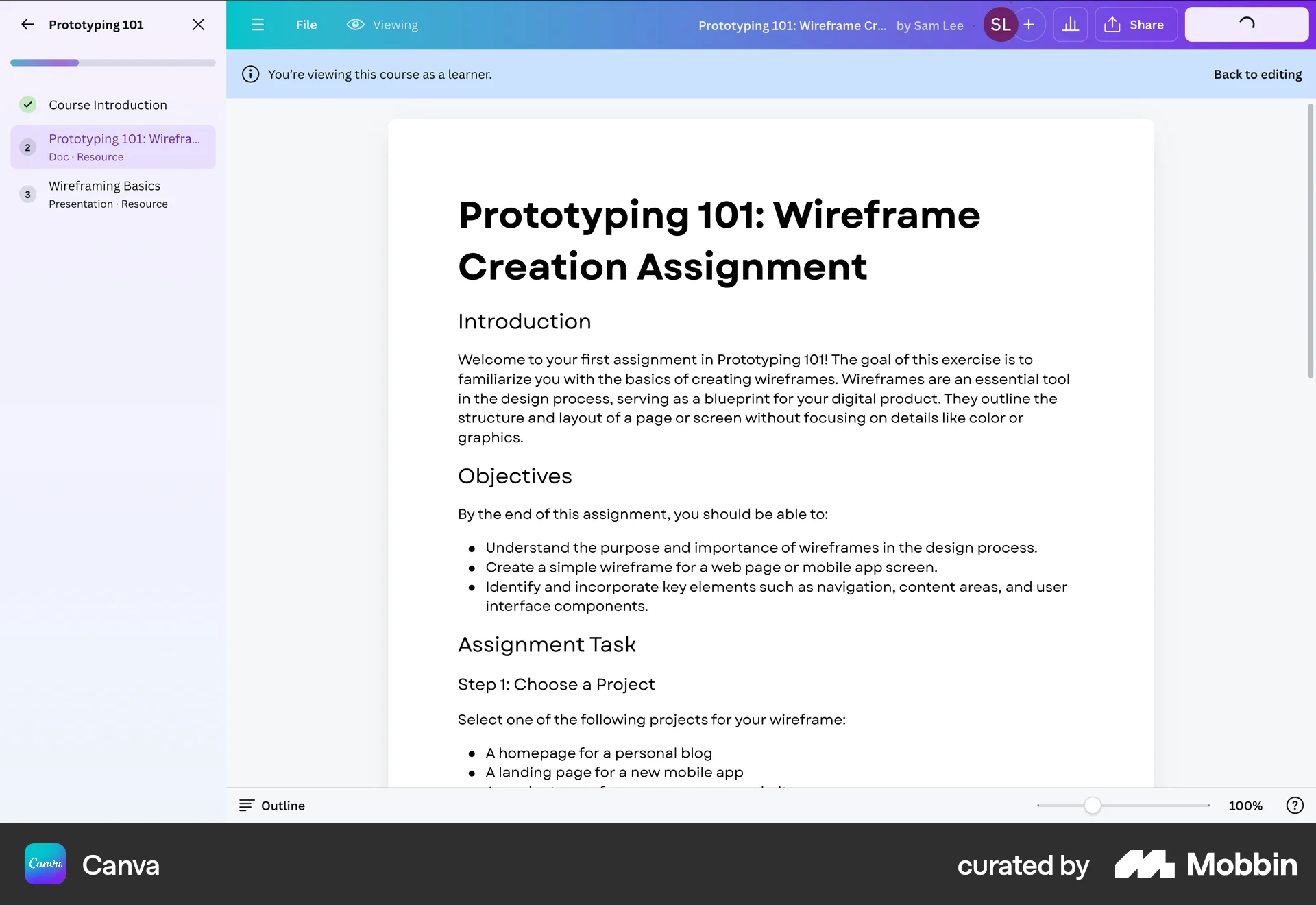 Canva Web Progress screen