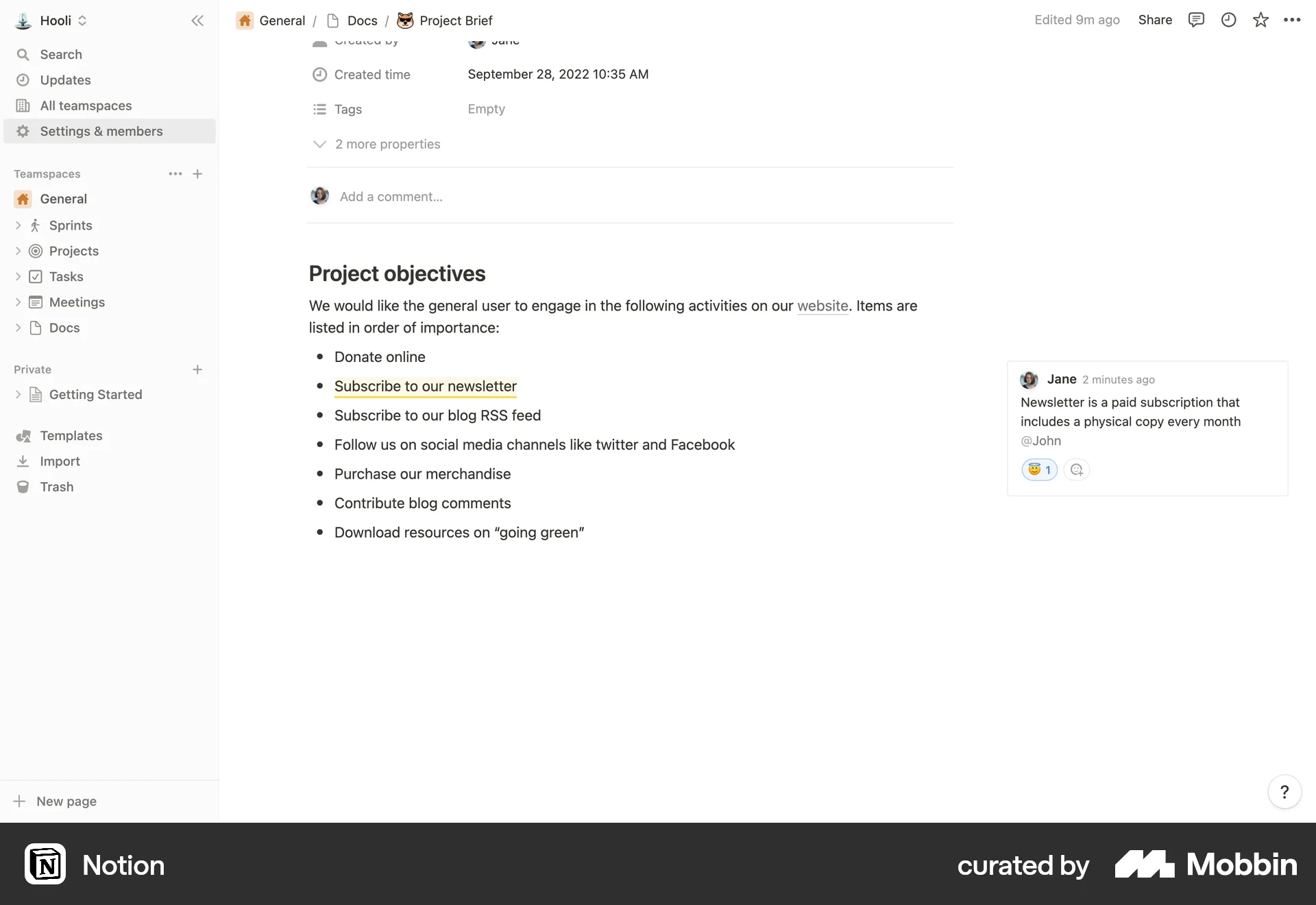 Notion Web Like & Upvote screen
