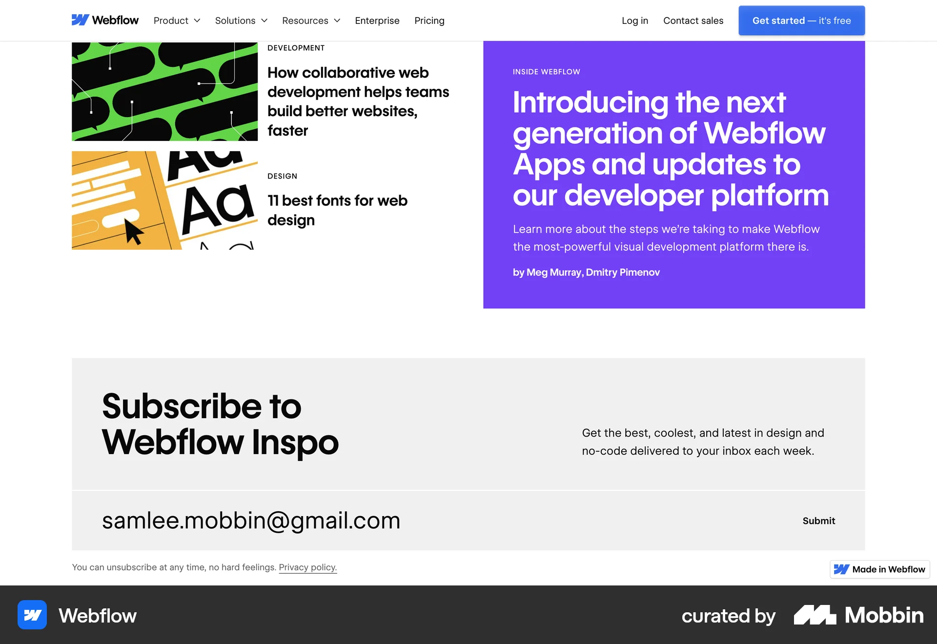 Webflow Web Follow & Subscribe screen