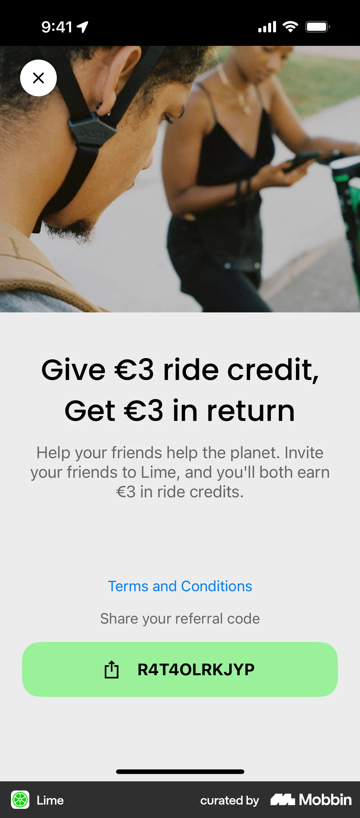 Lime iOS Invite & Refer Friends screen
