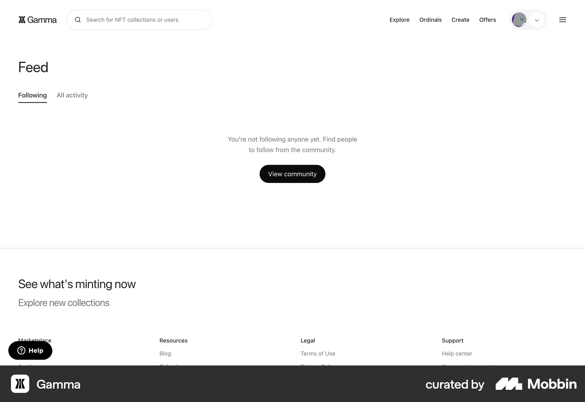 Gamma Web Social Feed screen