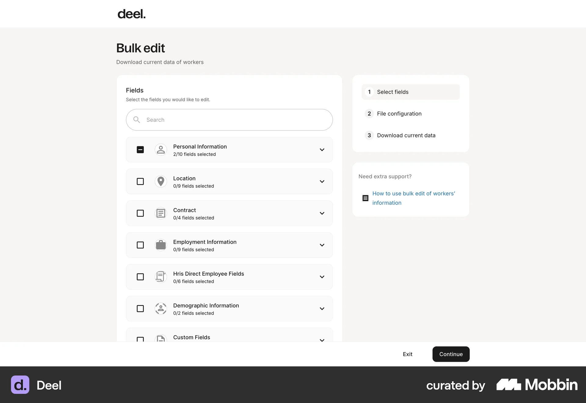 Deel Web Wizard UI screen